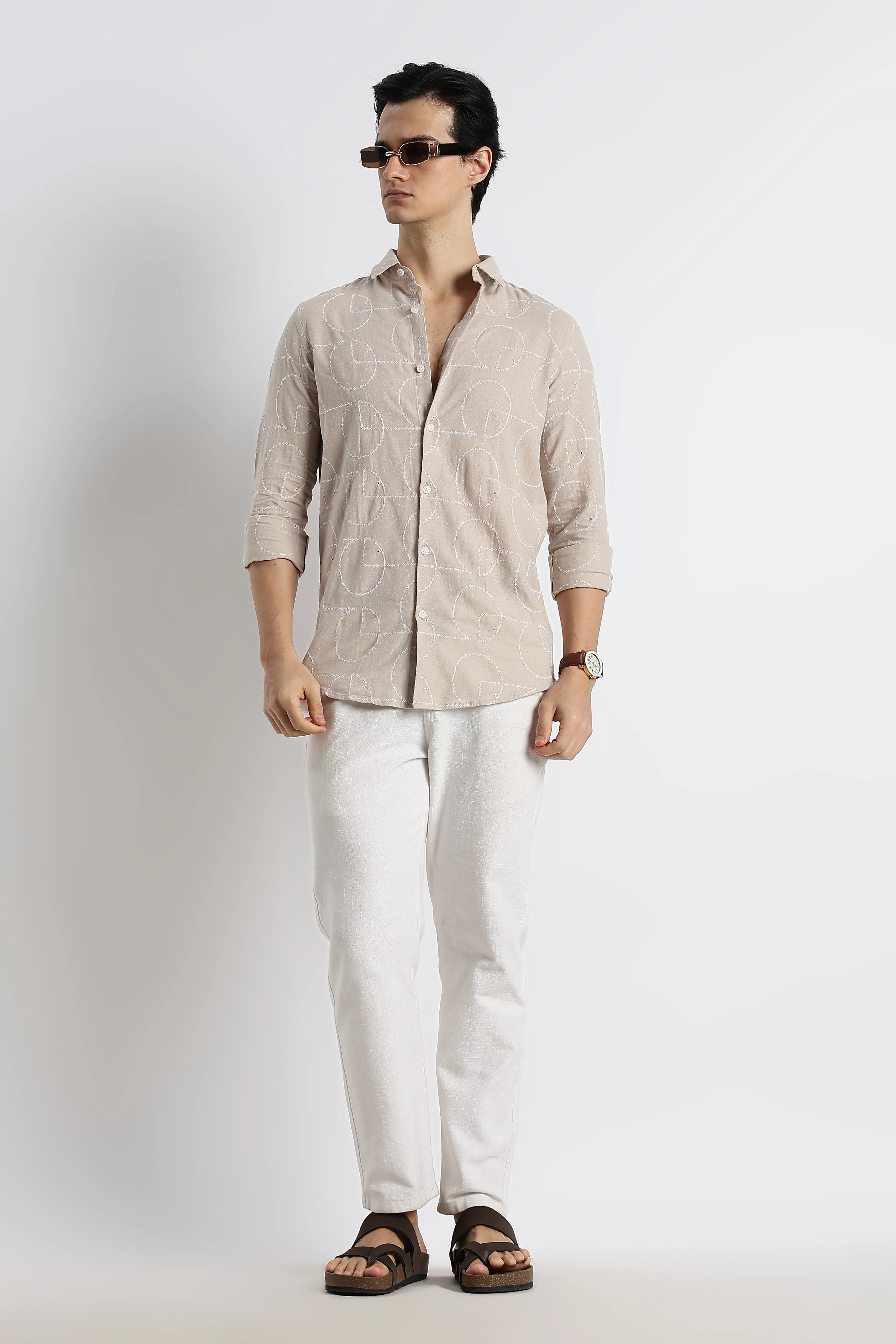 Men Abstract Geometry Cotton Shirt - Image 3