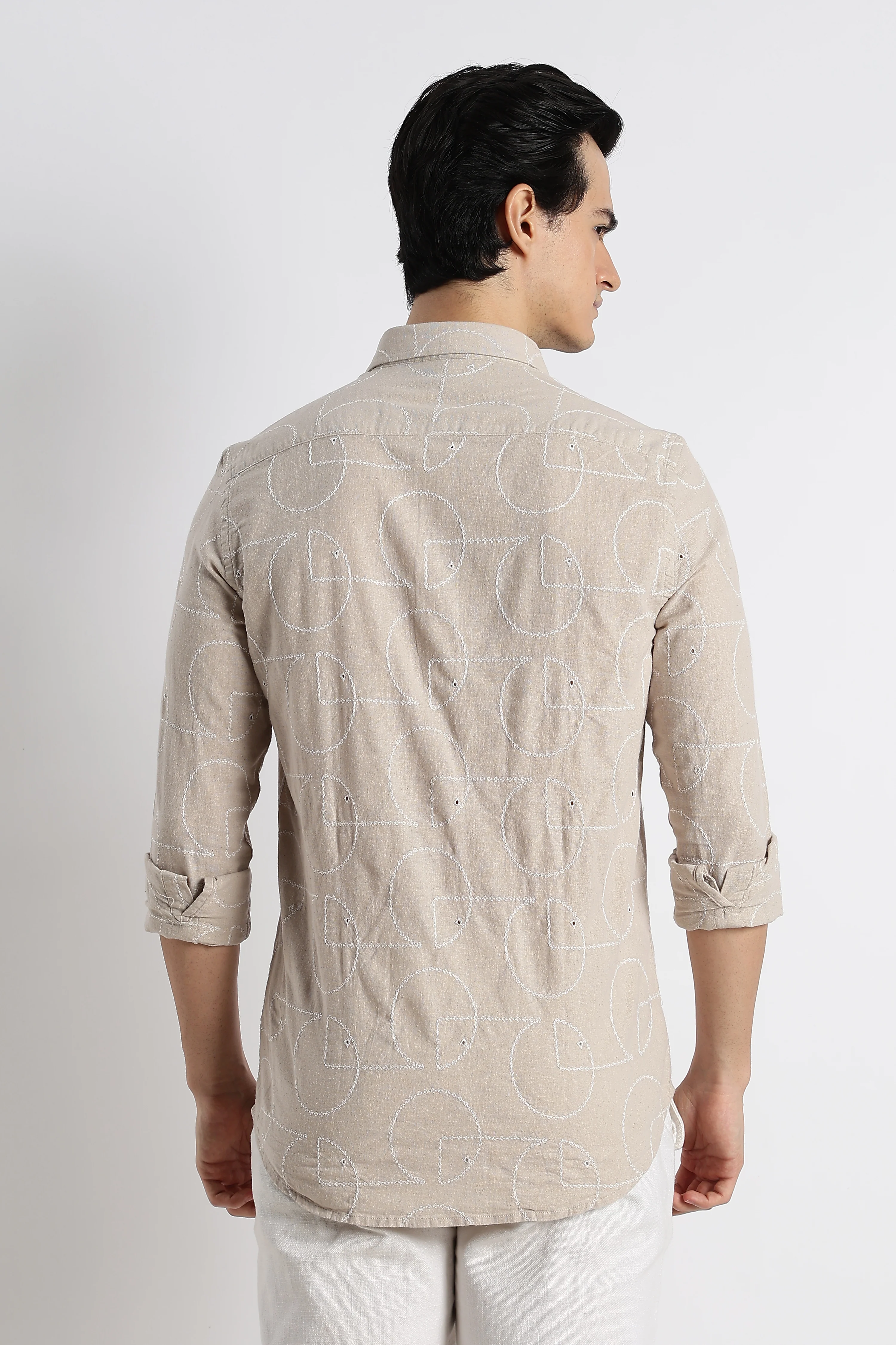 Men Abstract Geometry Cotton Shirt - Image 4