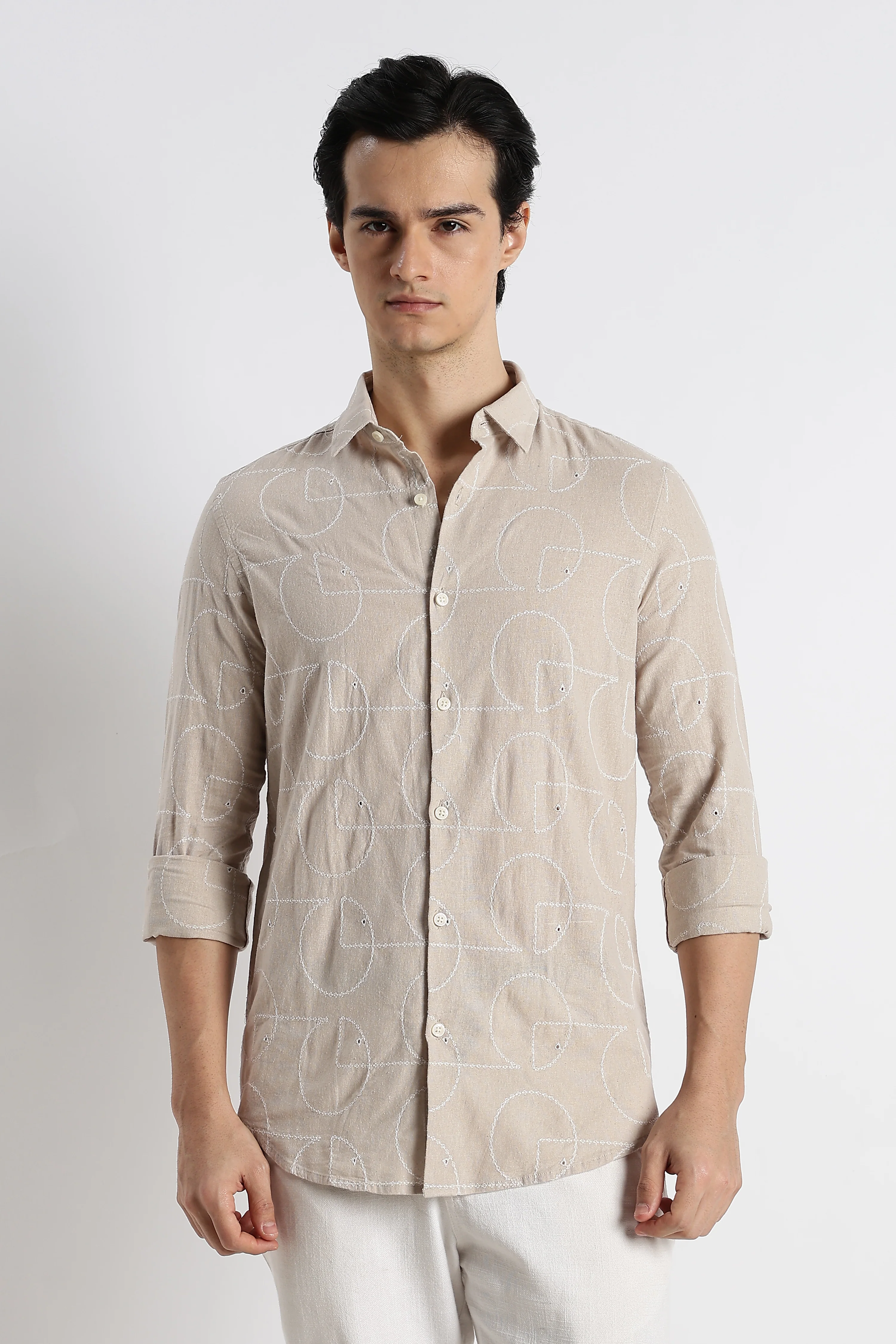 Men Abstract Geometry Cotton Shirt - Image 5