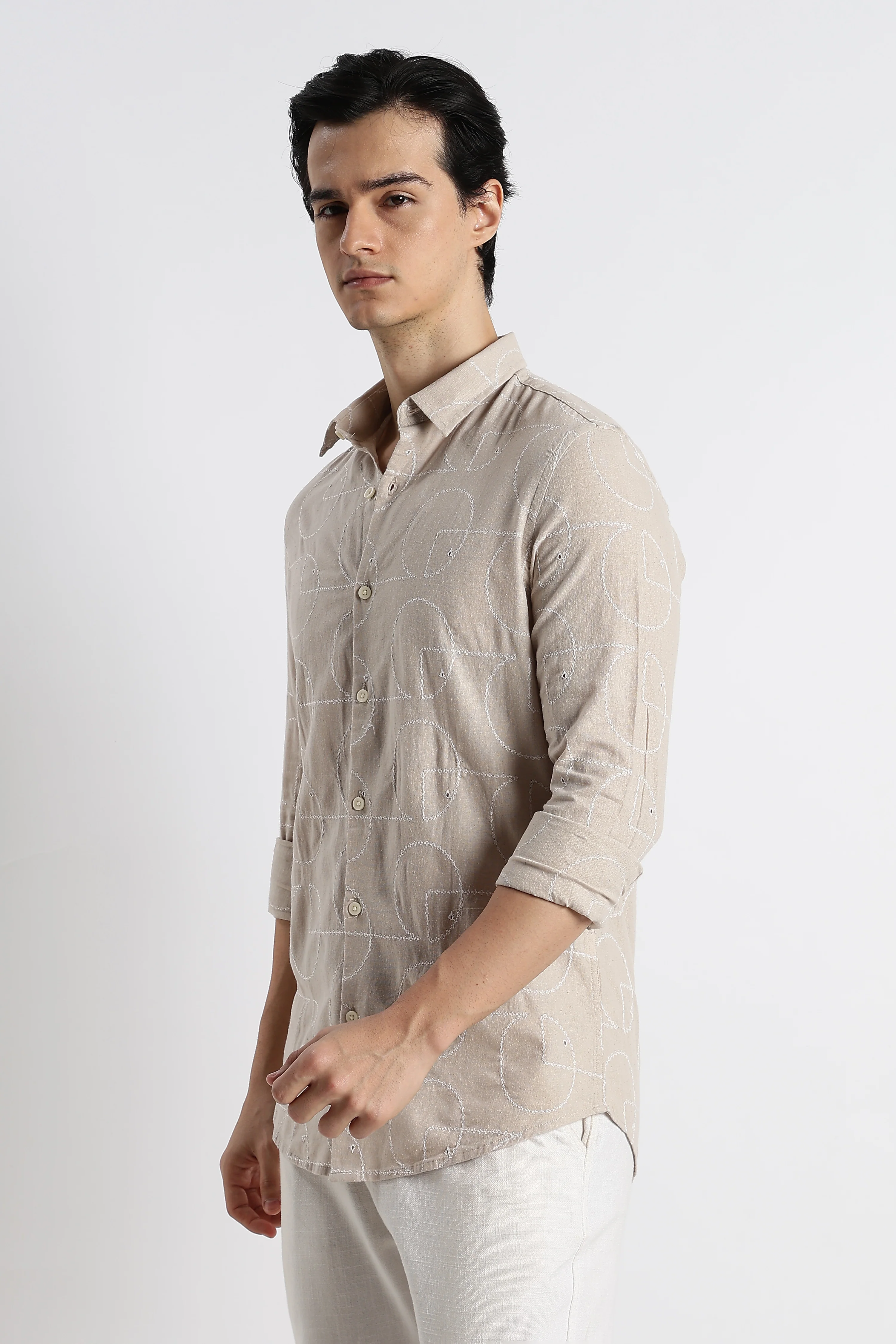 Men Abstract Geometry Cotton Shirt - Image 6
