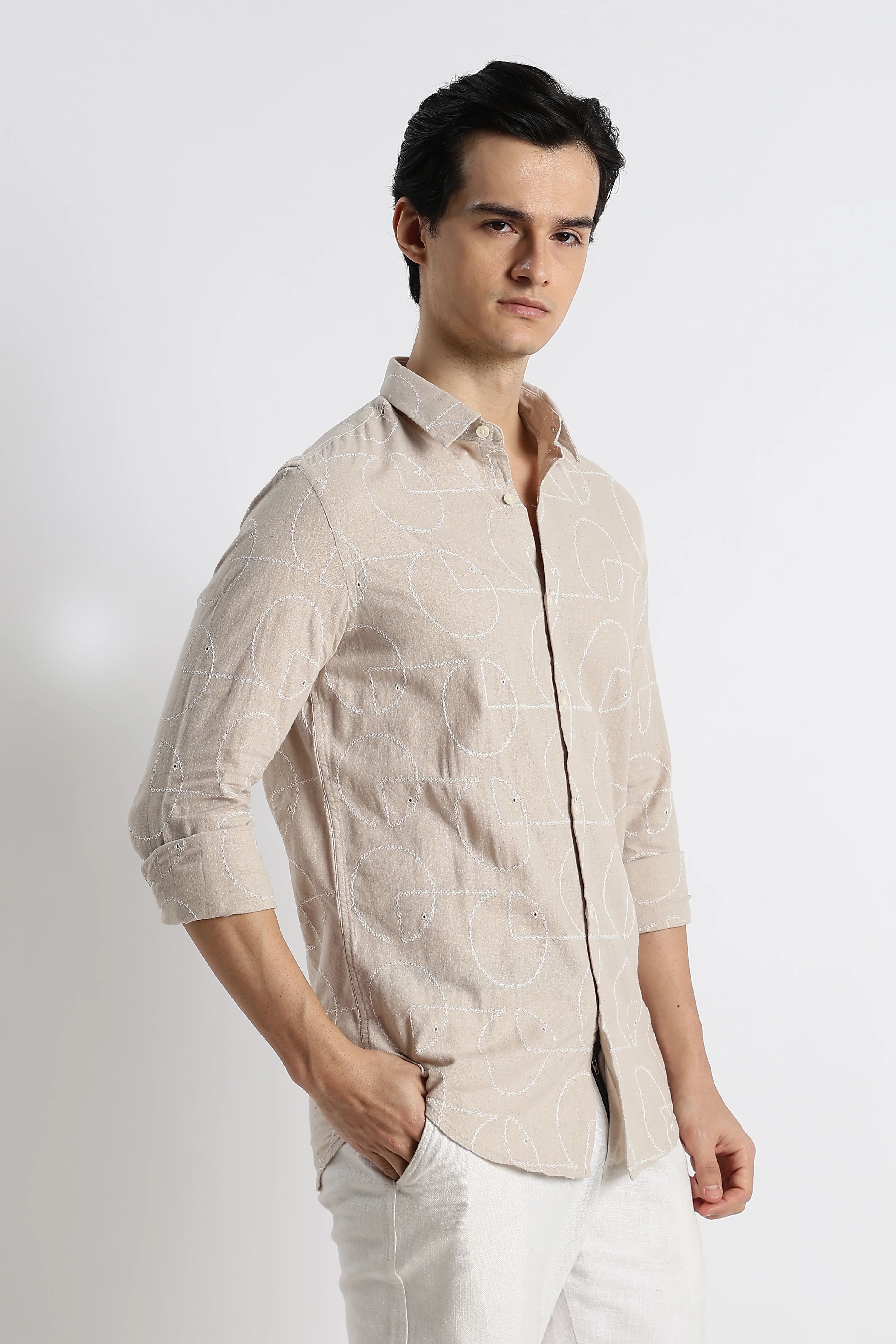 Men Abstract Geometry Cotton Shirt - Image 7