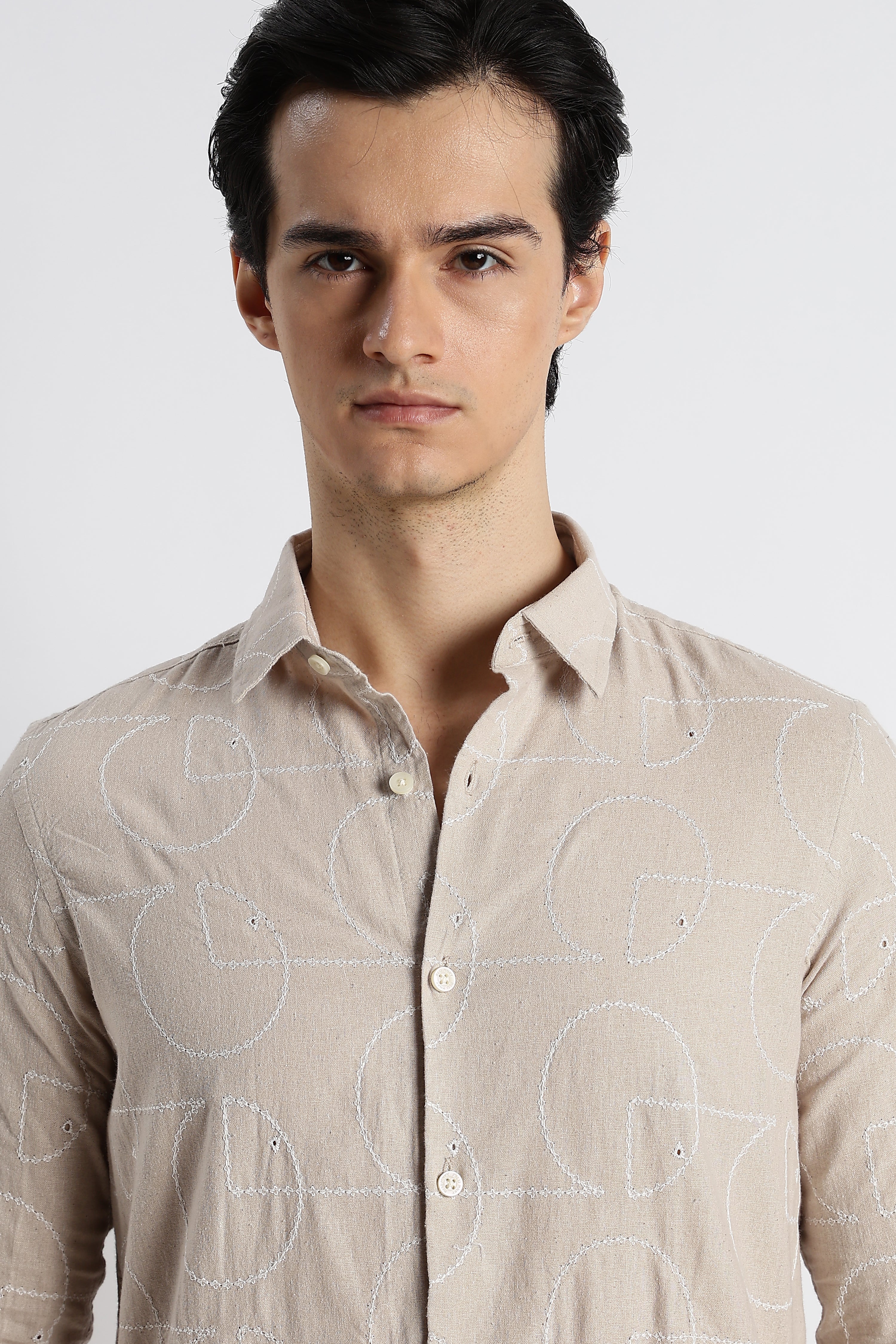 Men Abstract Geometry Cotton Shirt - Image 8