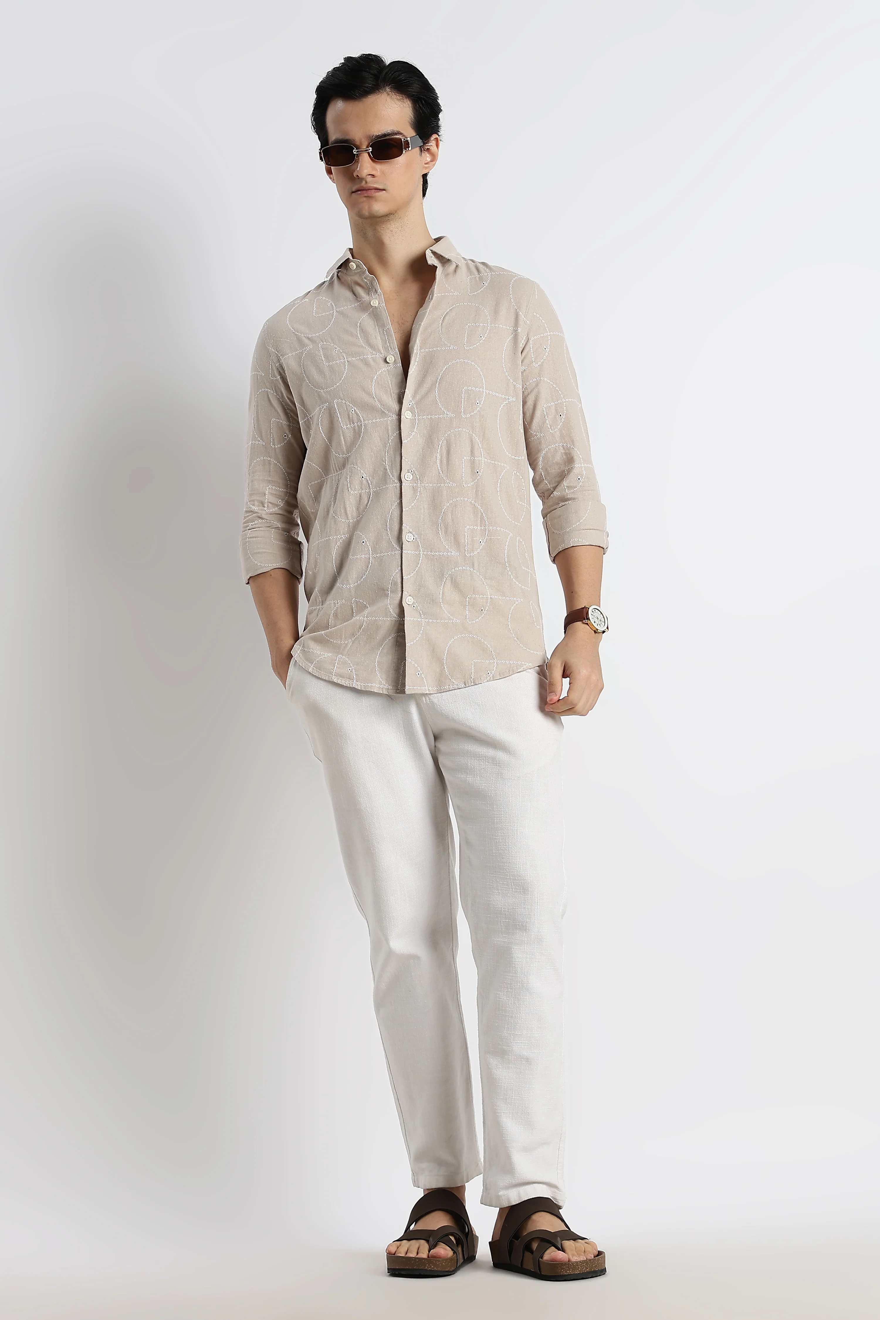 Men Abstract Geometry Cotton Shirt - Image 9