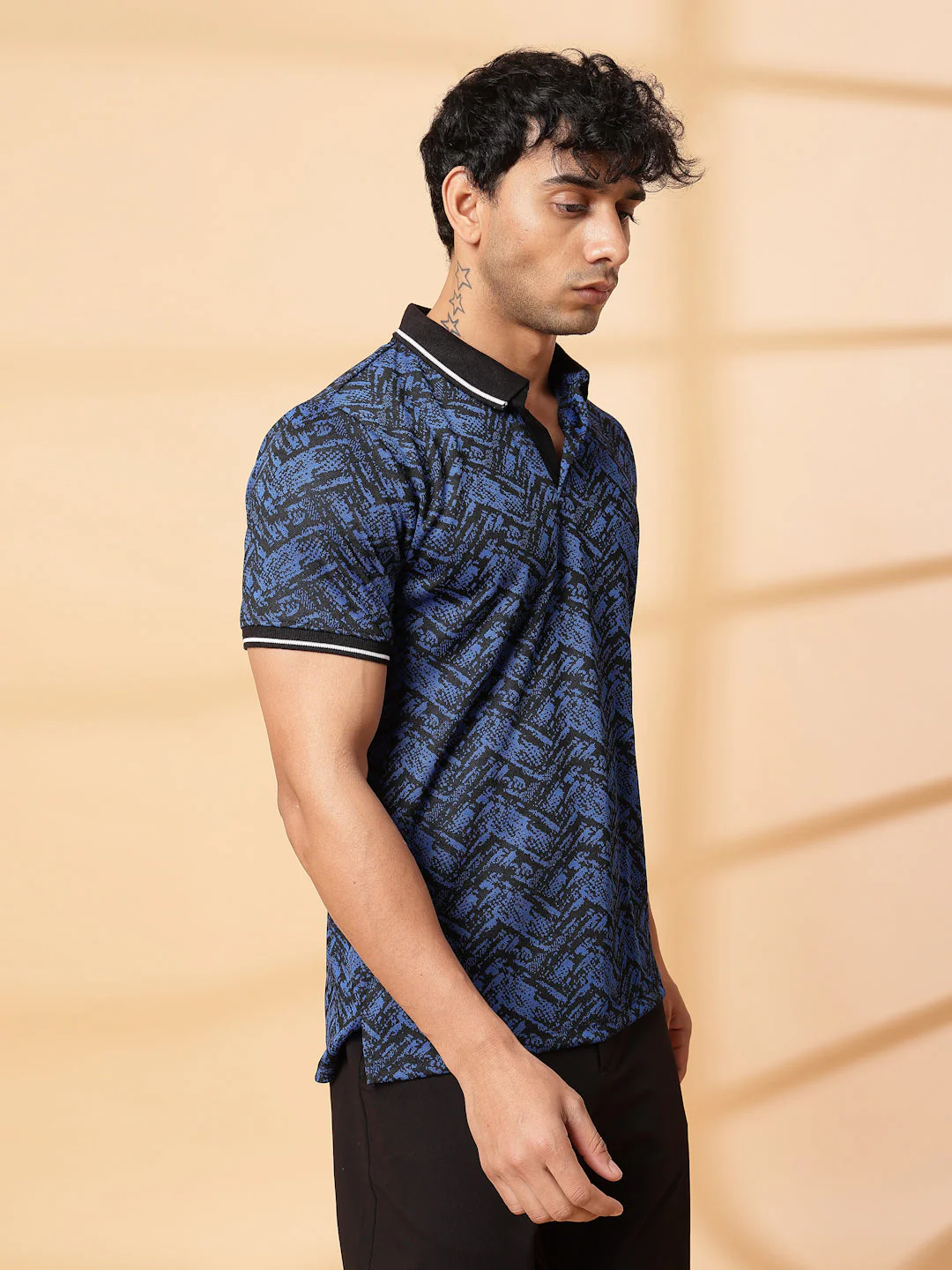 Men Abstract Jacquard Polo T-Shirt - Image 4