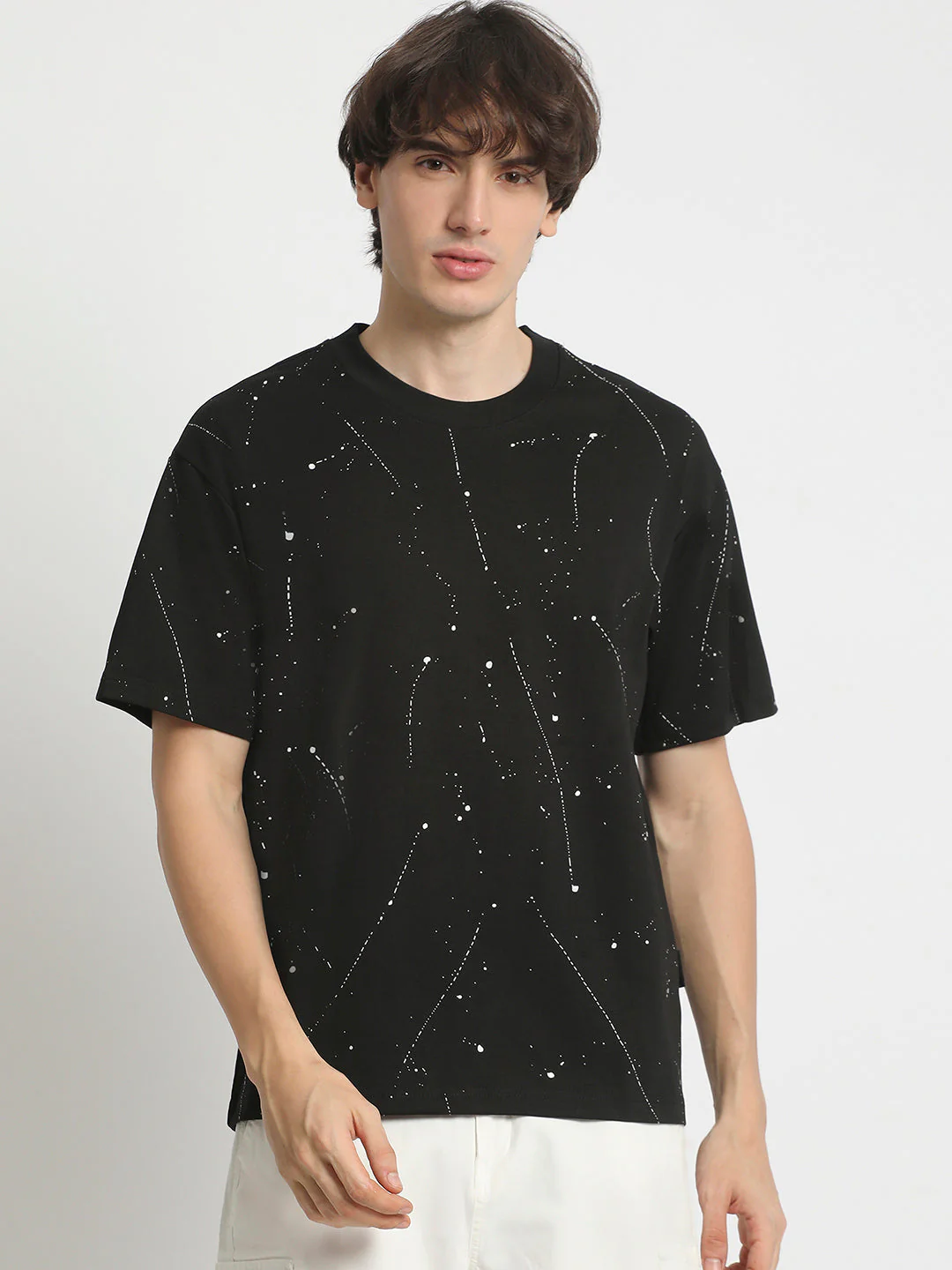 Men  Abstract Paint Splatter Crew Neck T-Shirt - Image 2