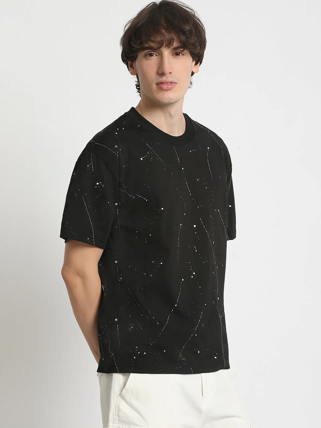 Men  Abstract Paint Splatter Crew Neck T-Shirt - Image 3