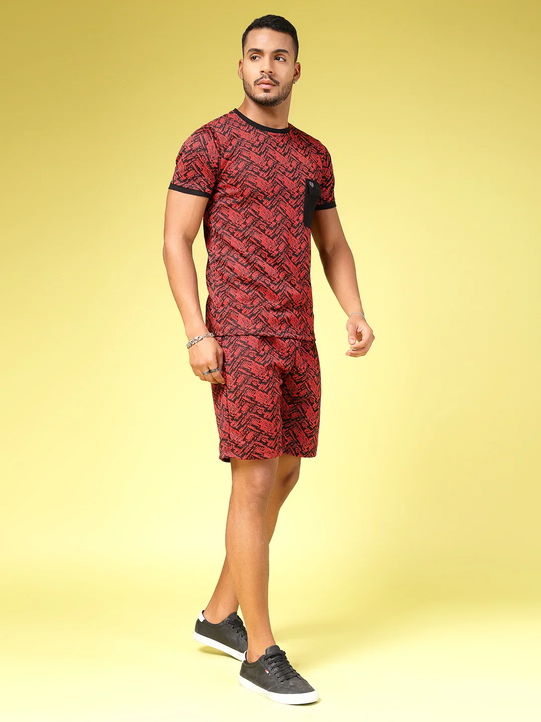 Men Abstract Print Polyester Co-ords Set - Image 2