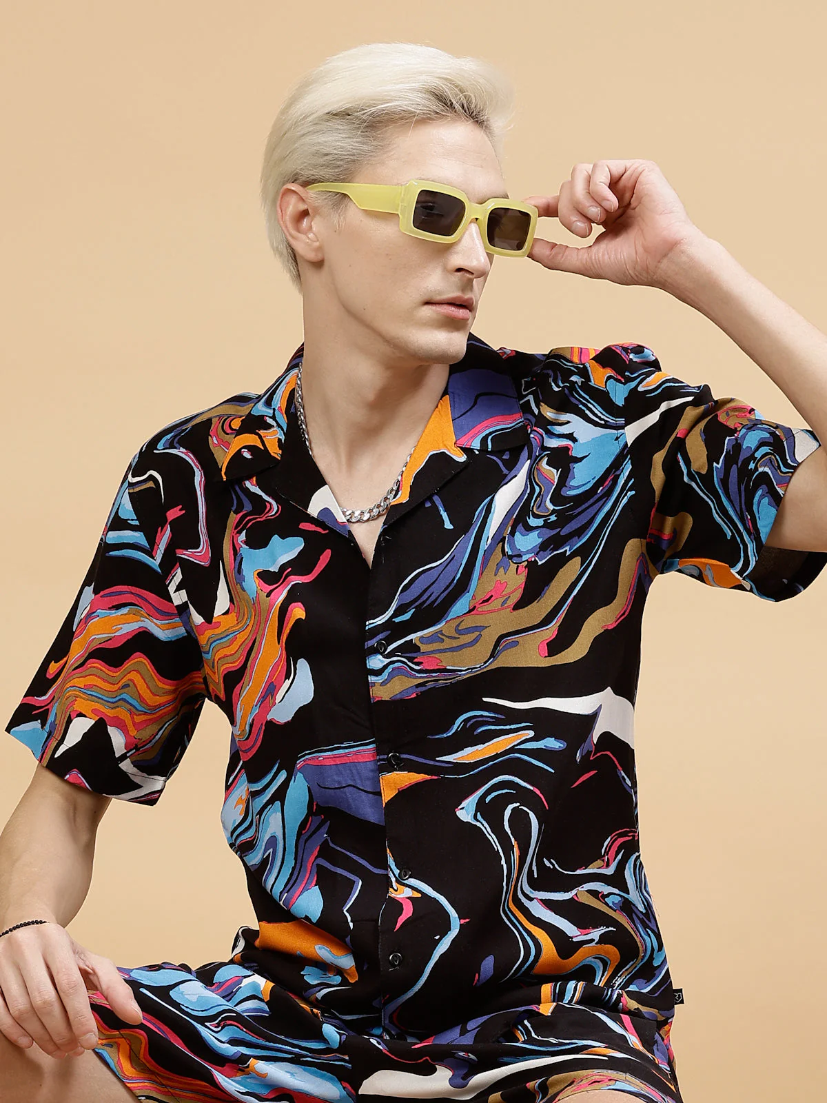 Men Abstract Print Slim Fit Rayon Co-ords - Image 3