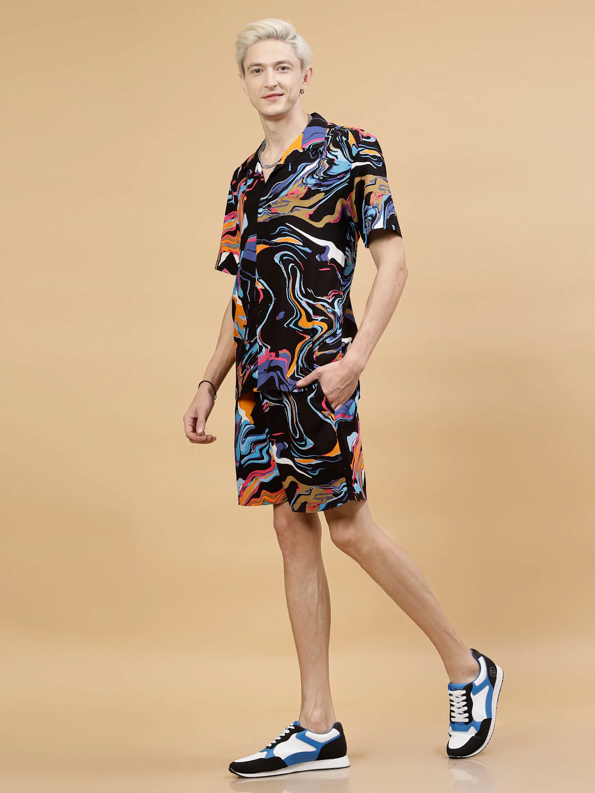 Men Abstract Print Slim Fit Rayon Co-ords - Image 4