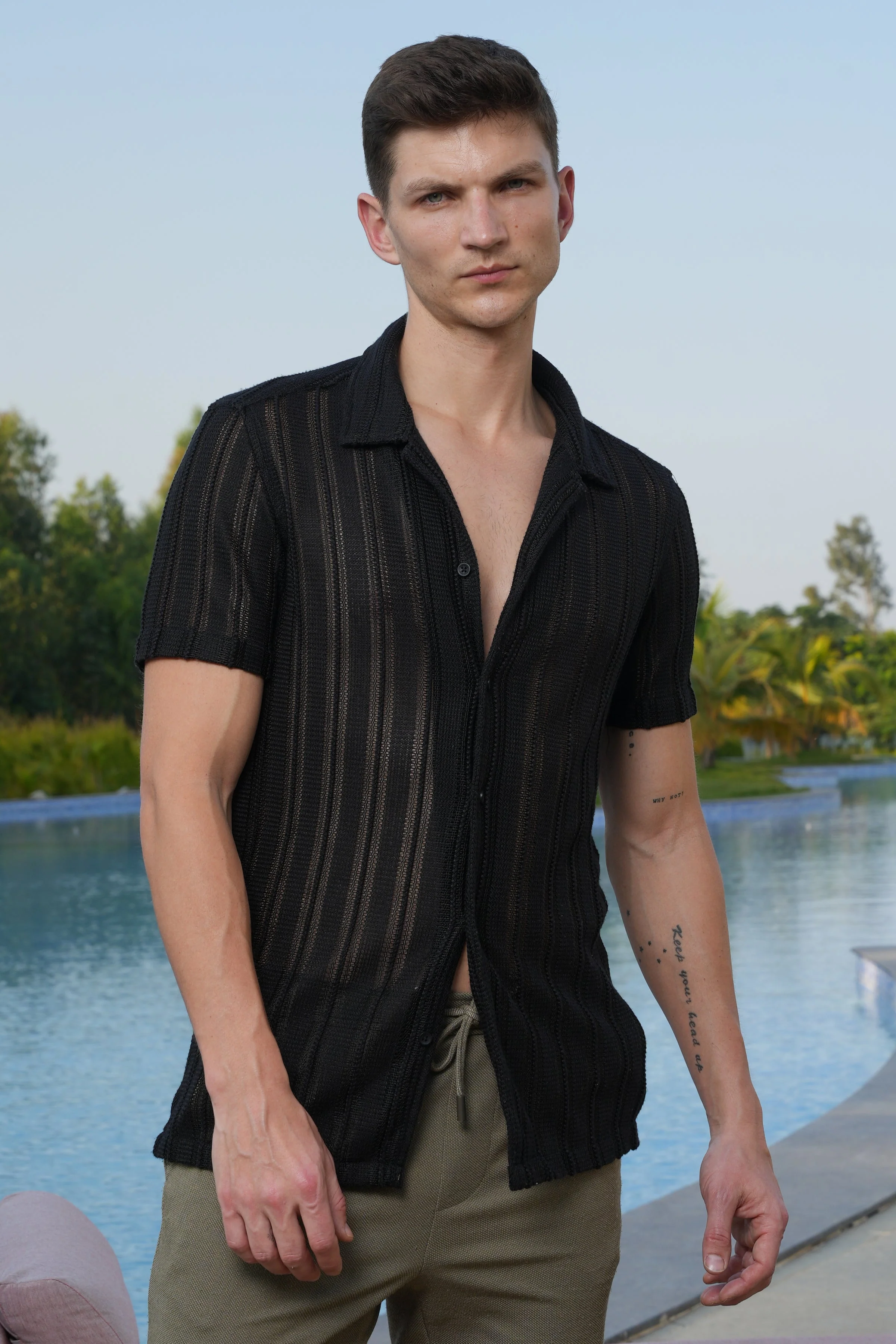 Men Adrian Crotchet Shirt Black Style - Image 2
