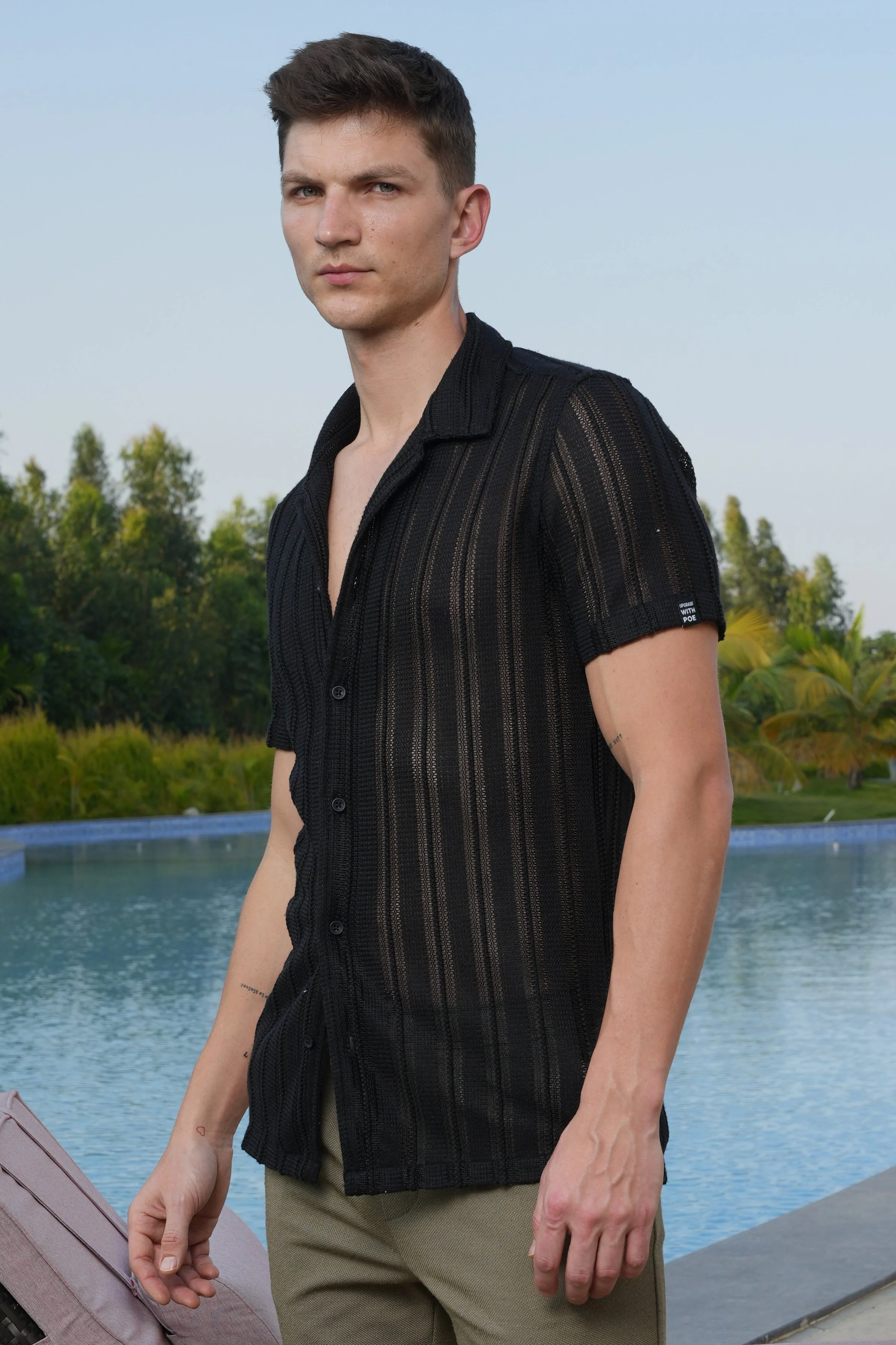 Men Adrian Crotchet Shirt Black Style - Image 3