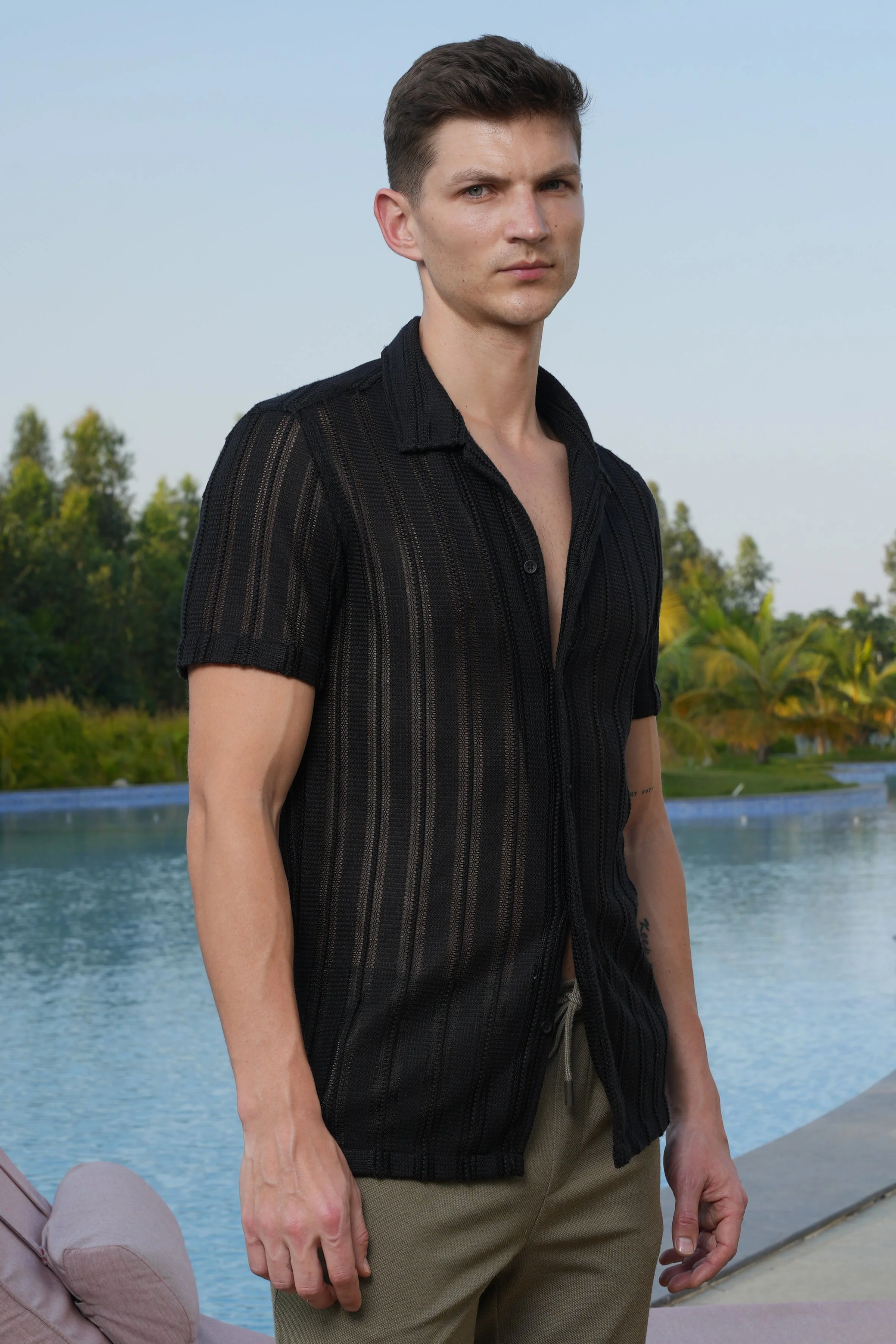 Men Adrian Crotchet Shirt Black Style - Image 4