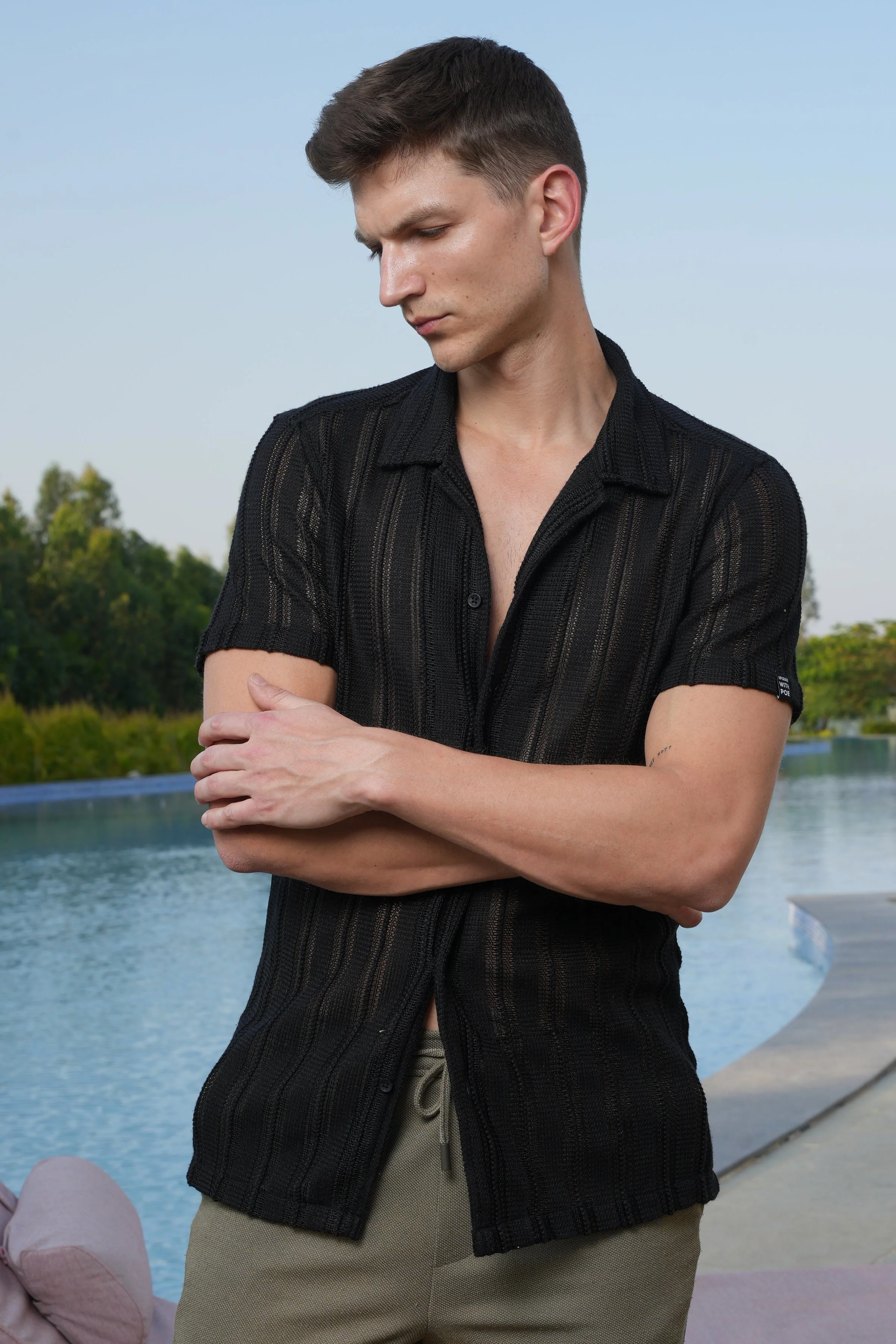 Men Adrian Crotchet Shirt Black Style - Image 7