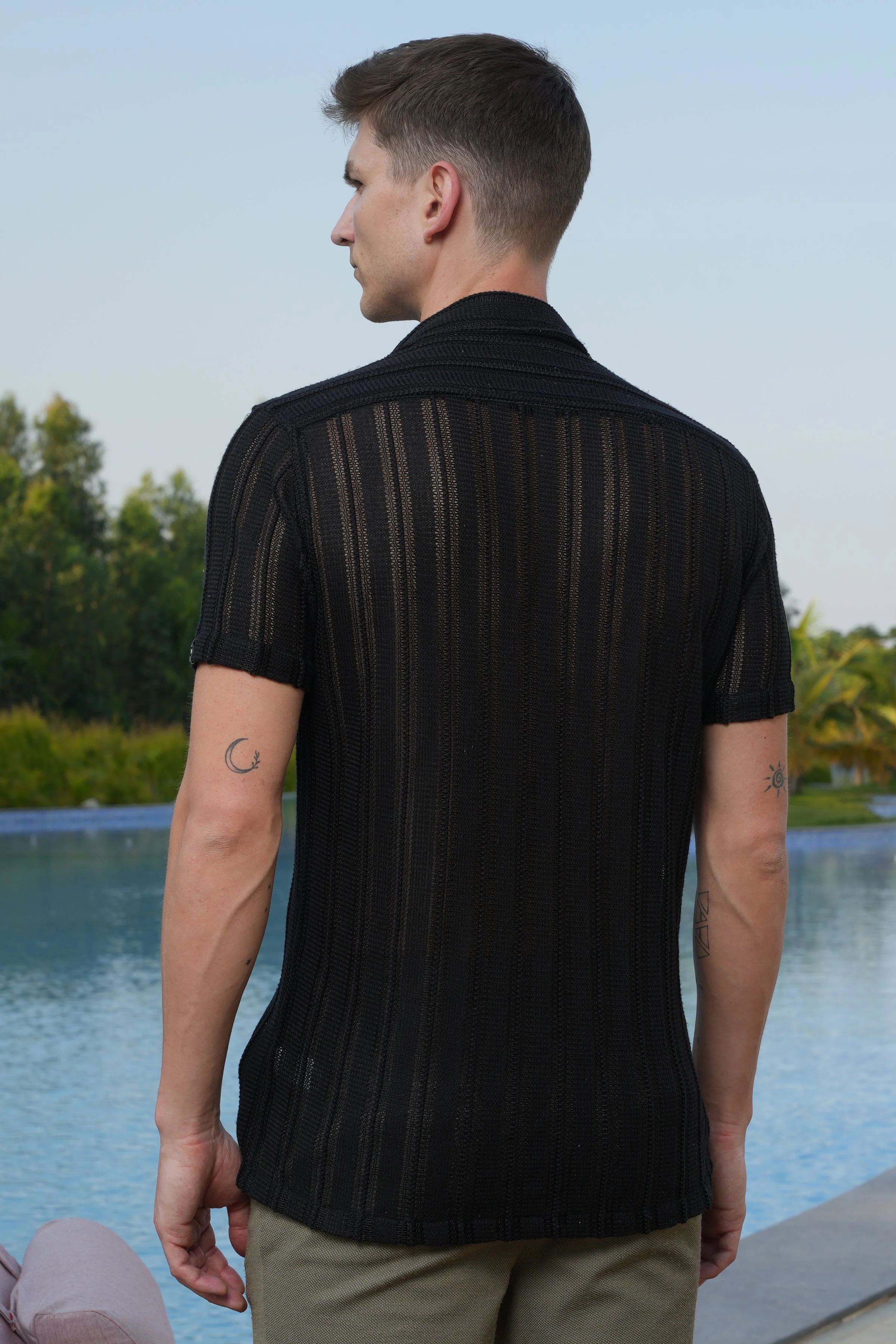 Men Adrian Crotchet Shirt Black Style - Image 8