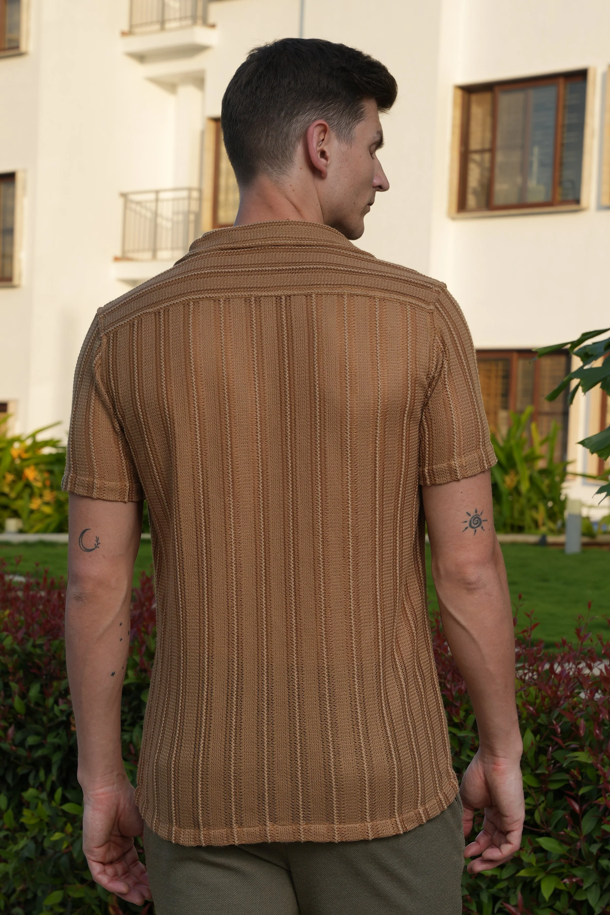 Men Adrian Crotchet Shirt Khaki Twist - Image 8