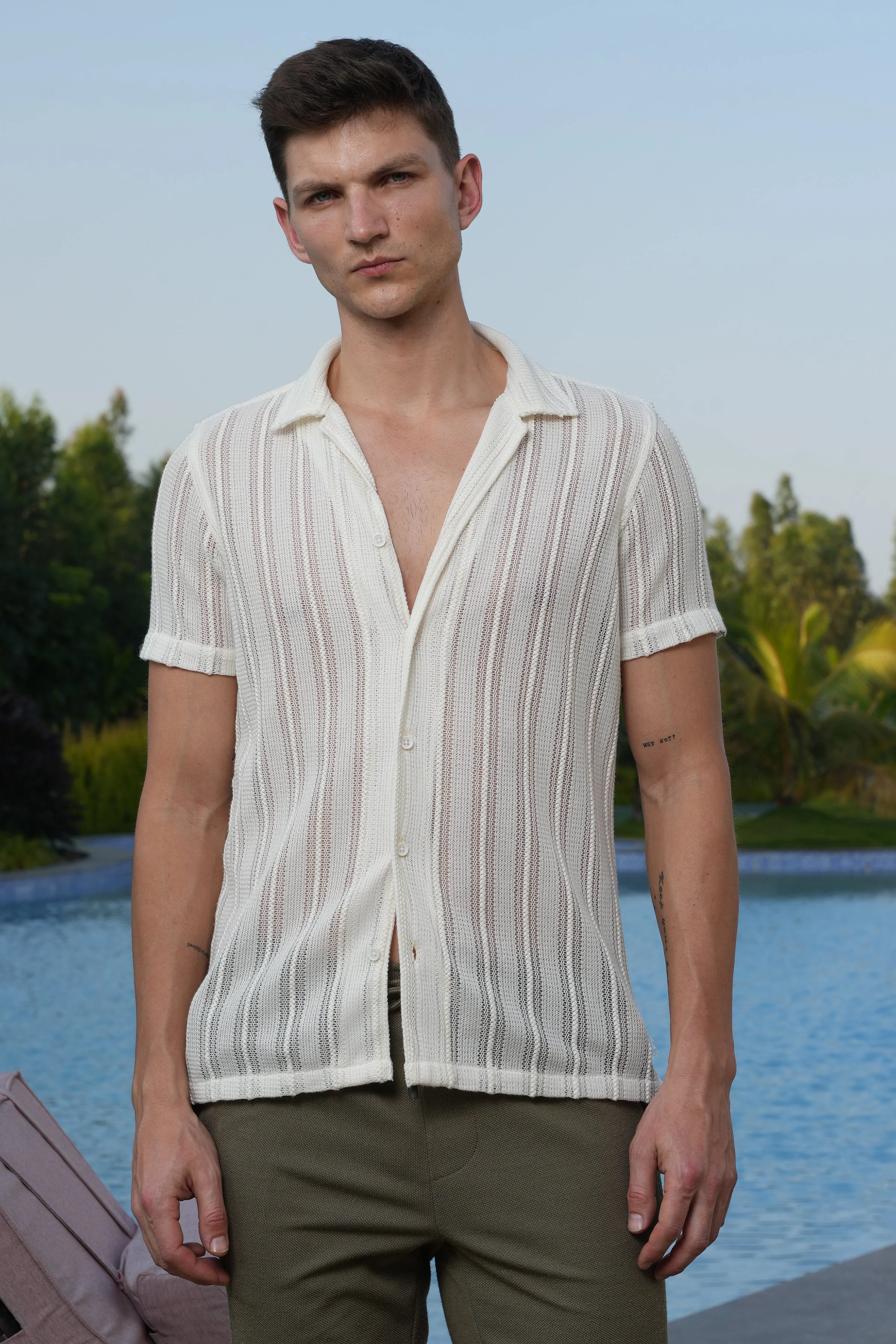 Men Adrian Crotchet Shirt Off White - Image 4