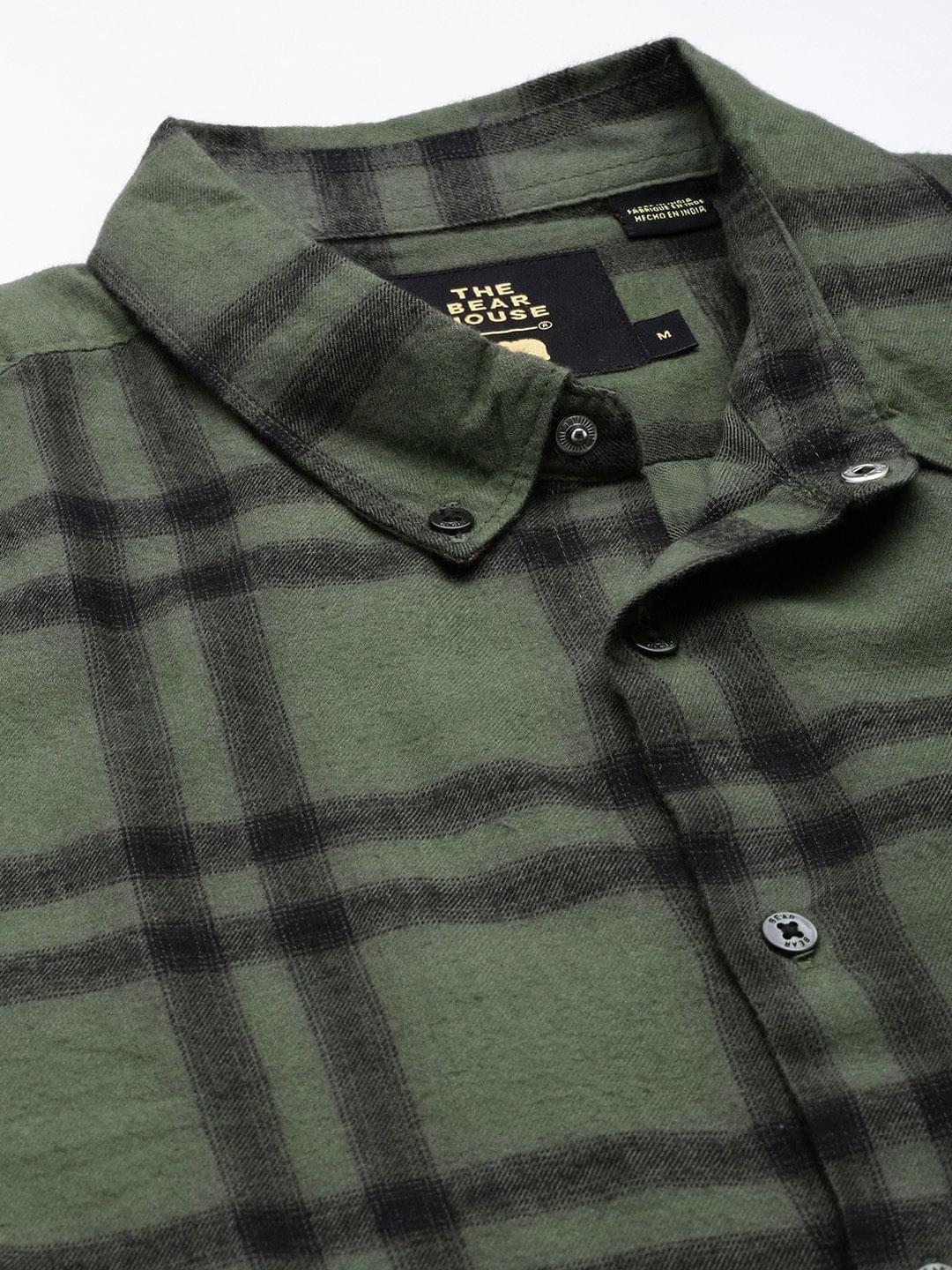 Men Aketo Green checked Slim Fit Flannel Cotton Casual Shirt - Image 2