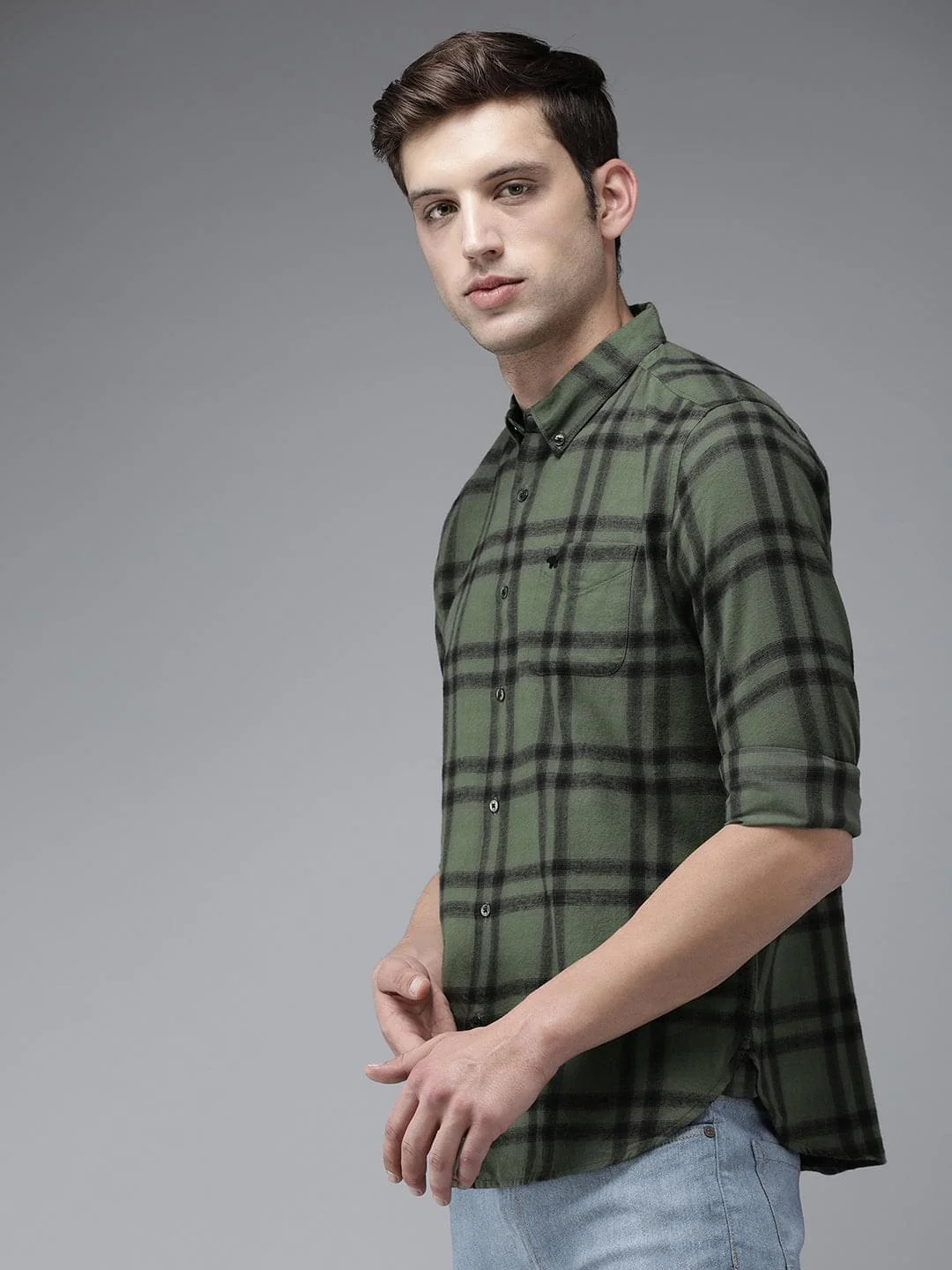 Men Aketo Green checked Slim Fit Flannel Cotton Casual Shirt - Image 4