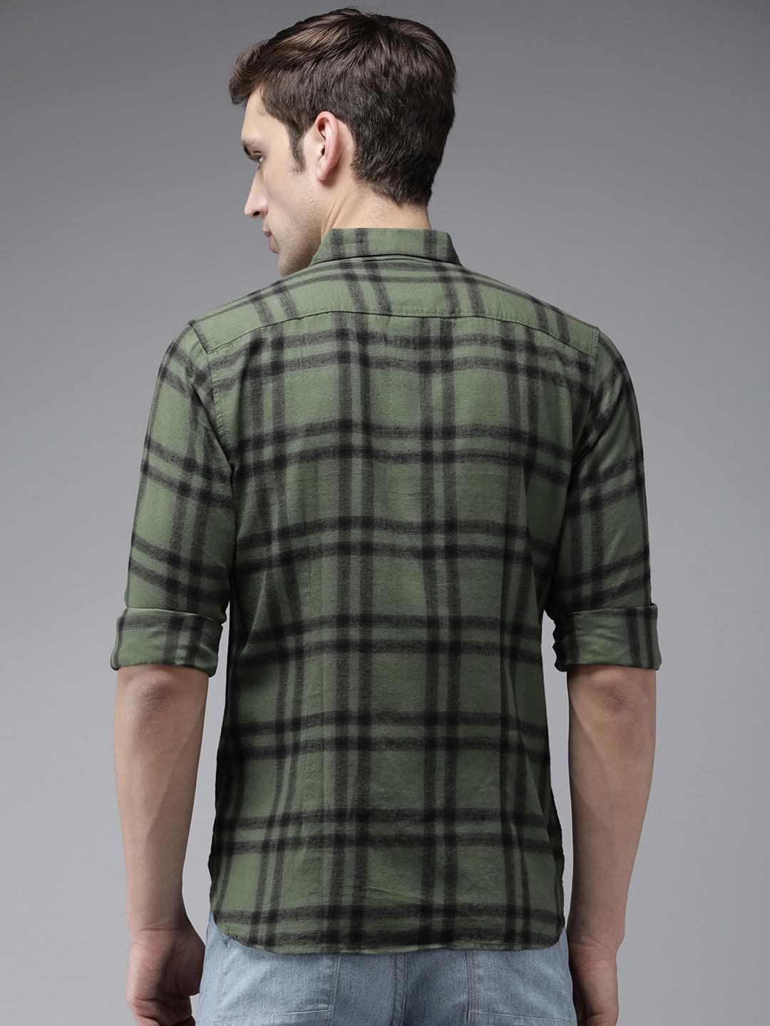 Men Aketo Green checked Slim Fit Flannel Cotton Casual Shirt - Image 5