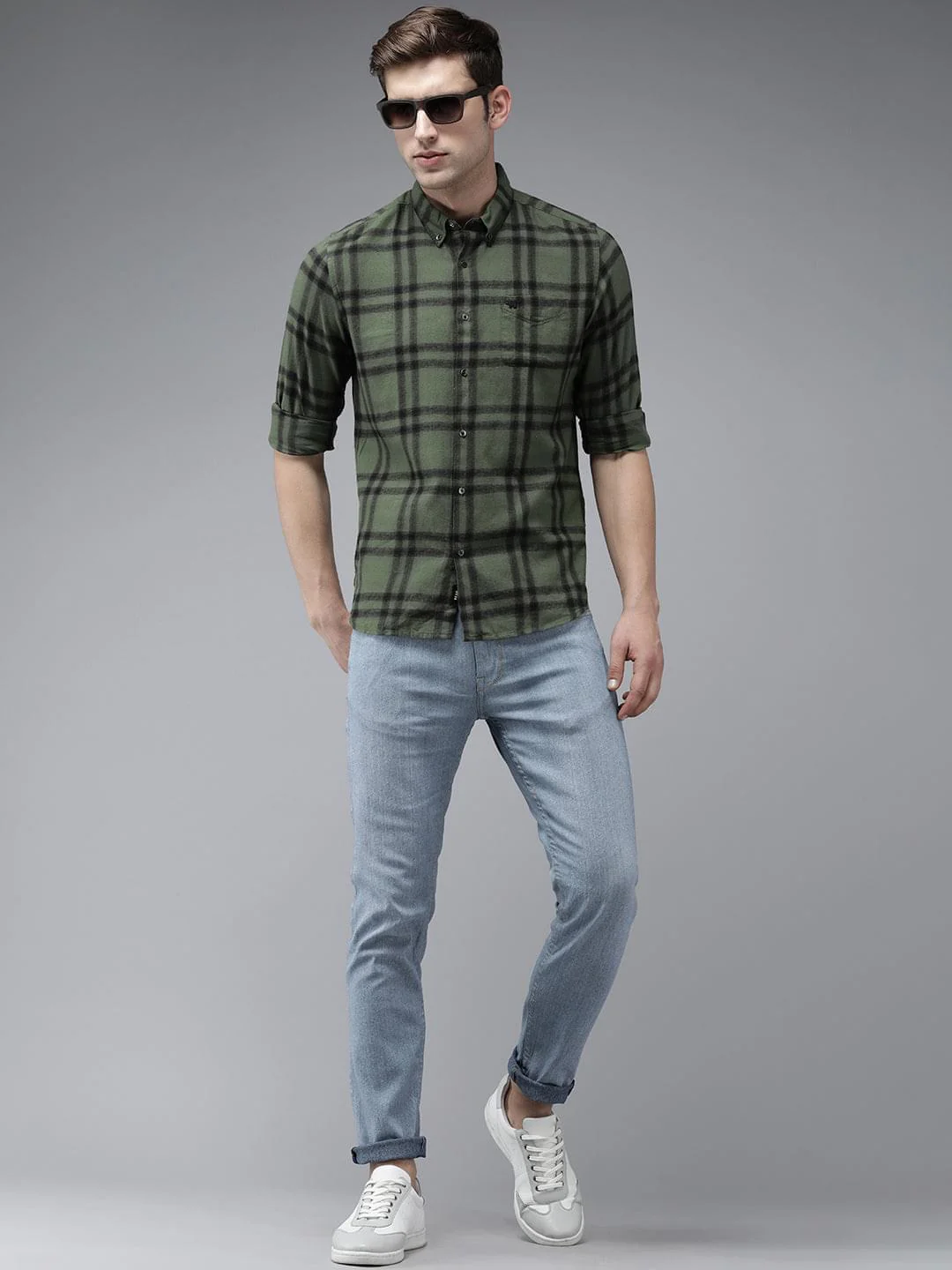 Men Aketo Green checked Slim Fit Flannel Cotton Casual Shirt - Image 6