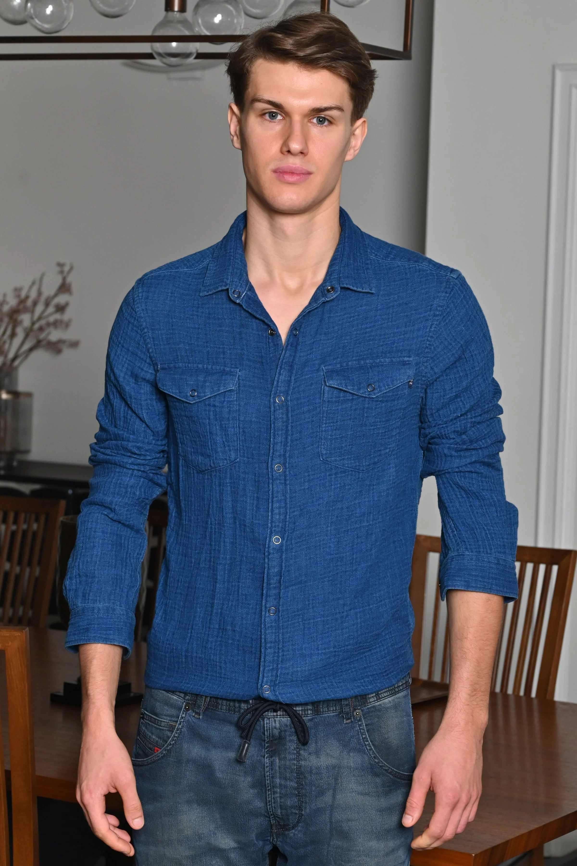 Men Aleena Indigo Double Layered Shirt Blue - Image 3