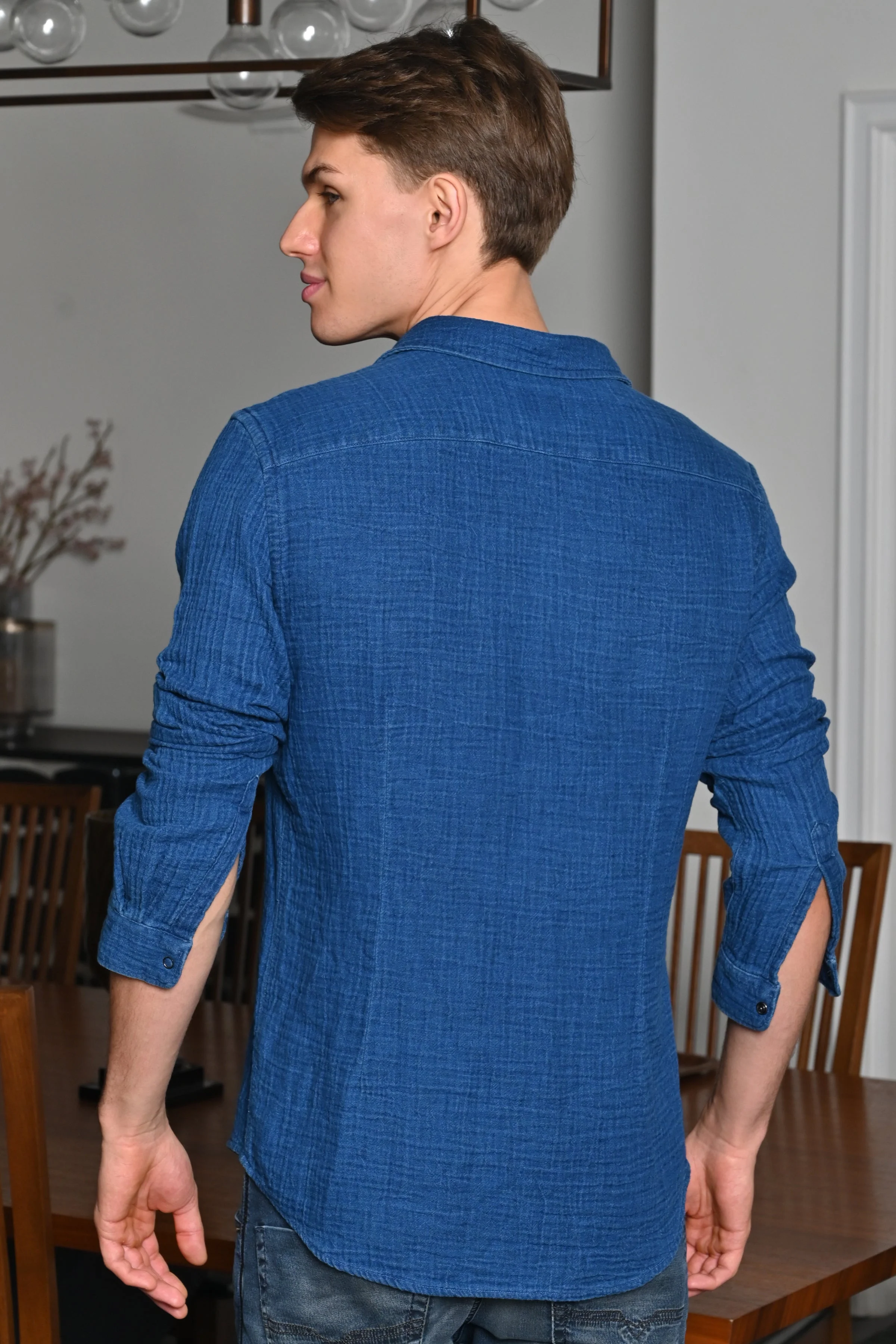 Men Aleena Indigo Double Layered Shirt Blue - Image 5