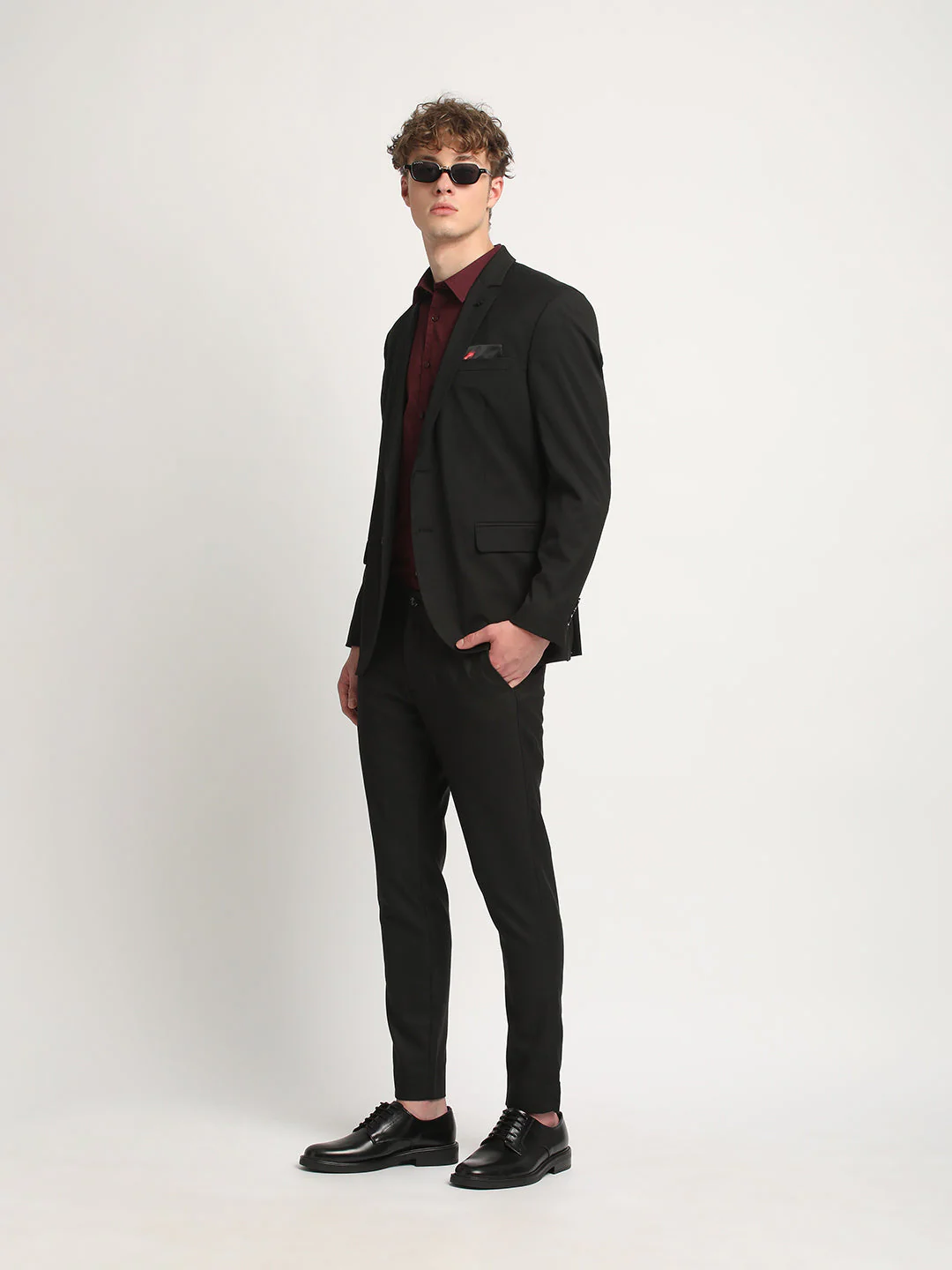 Men Alger Black Solid Tailored Fit Single-Breasted Formal Blazer - Image 5