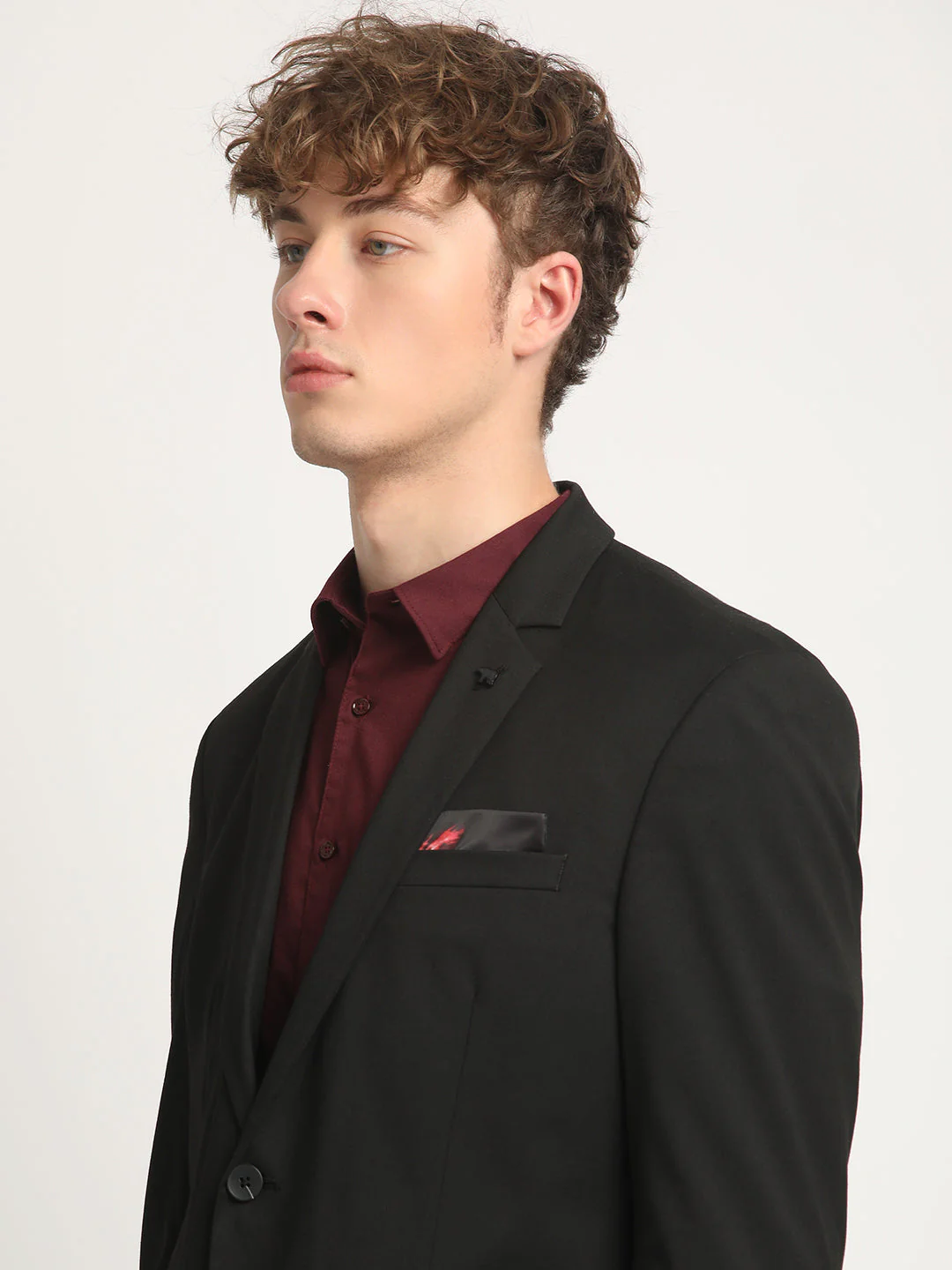 Men Alger Black Solid Tailored Fit Single-Breasted Formal Blazer - Image 6