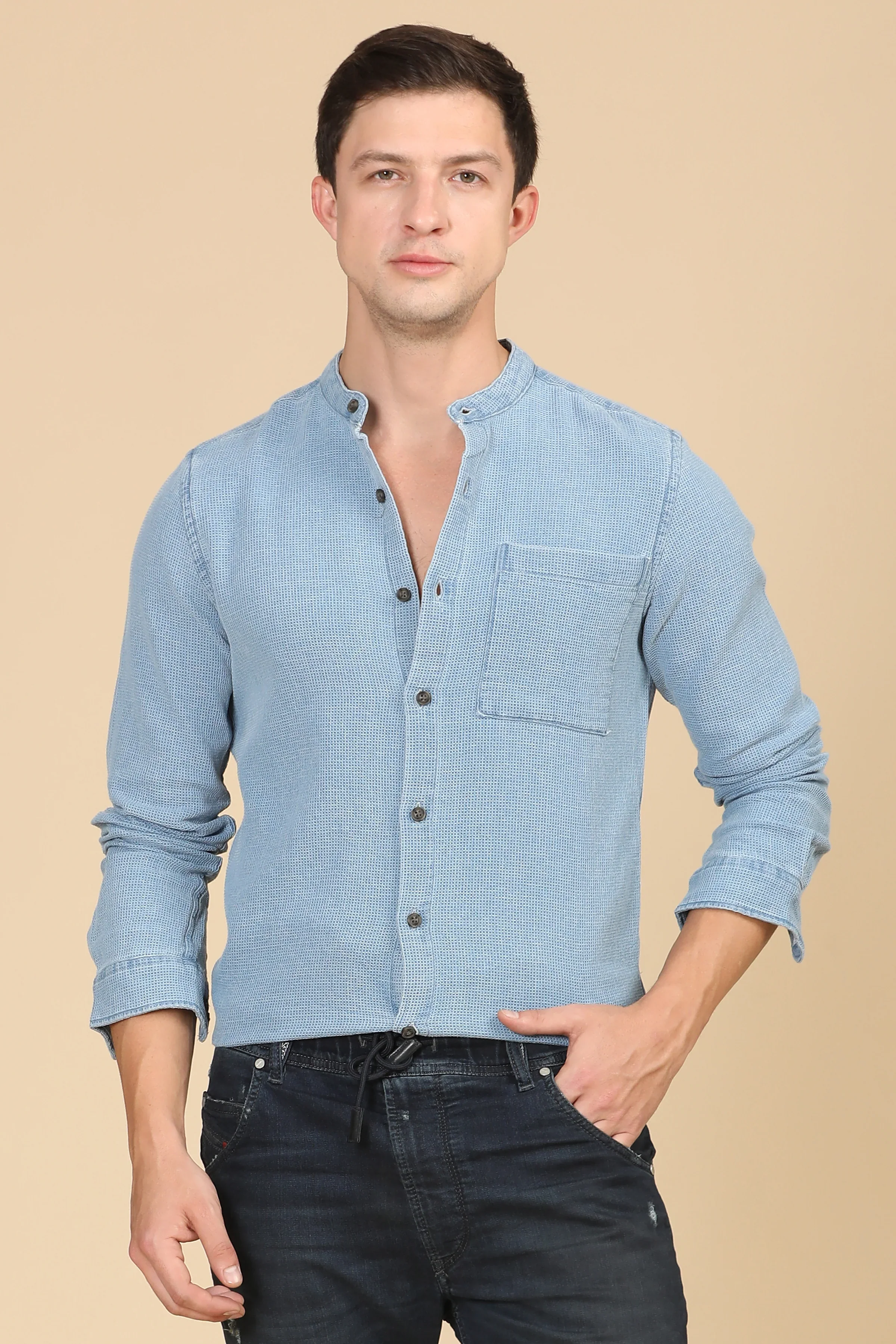 Men Alivia Overdyed Dobby Solid Shirt Navy - Image 4