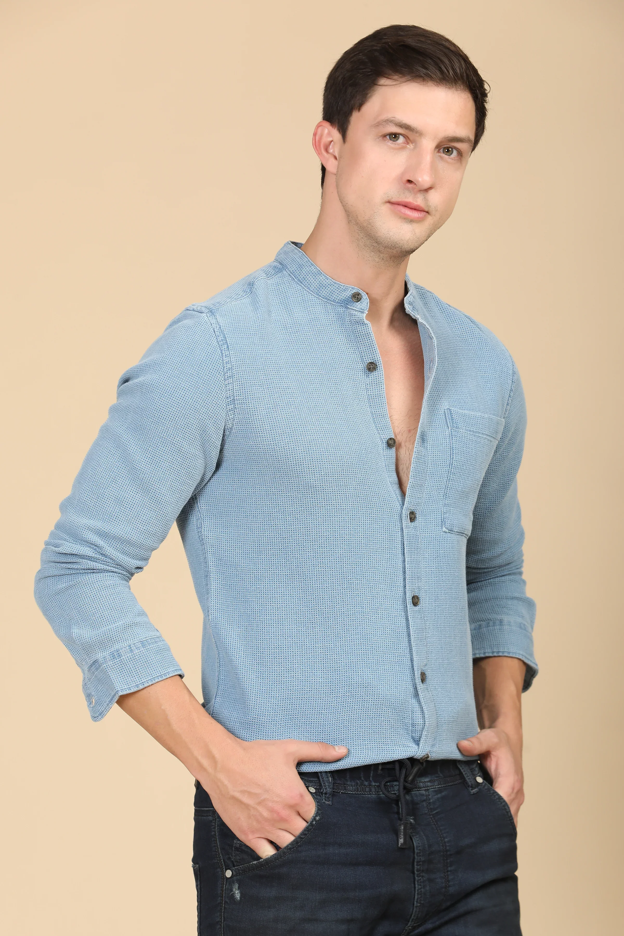 Men Alivia Overdyed Dobby Solid Shirt Navy - Image 5