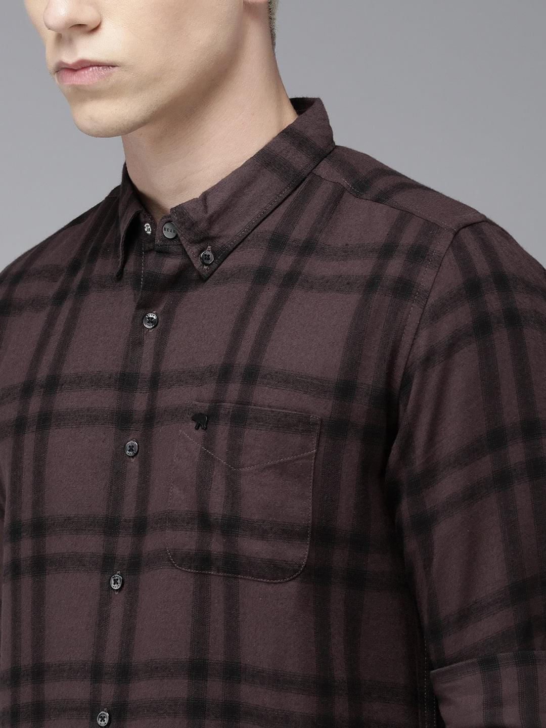 Men Alize Maroon Checked Slim Fit Flannel Cotton Casual Shirt - Image 4