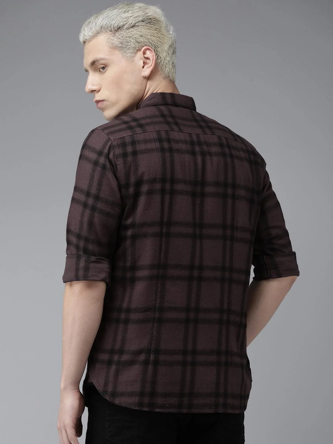 Men Alize Maroon Checked Slim Fit Flannel Cotton Casual Shirt - Image 5