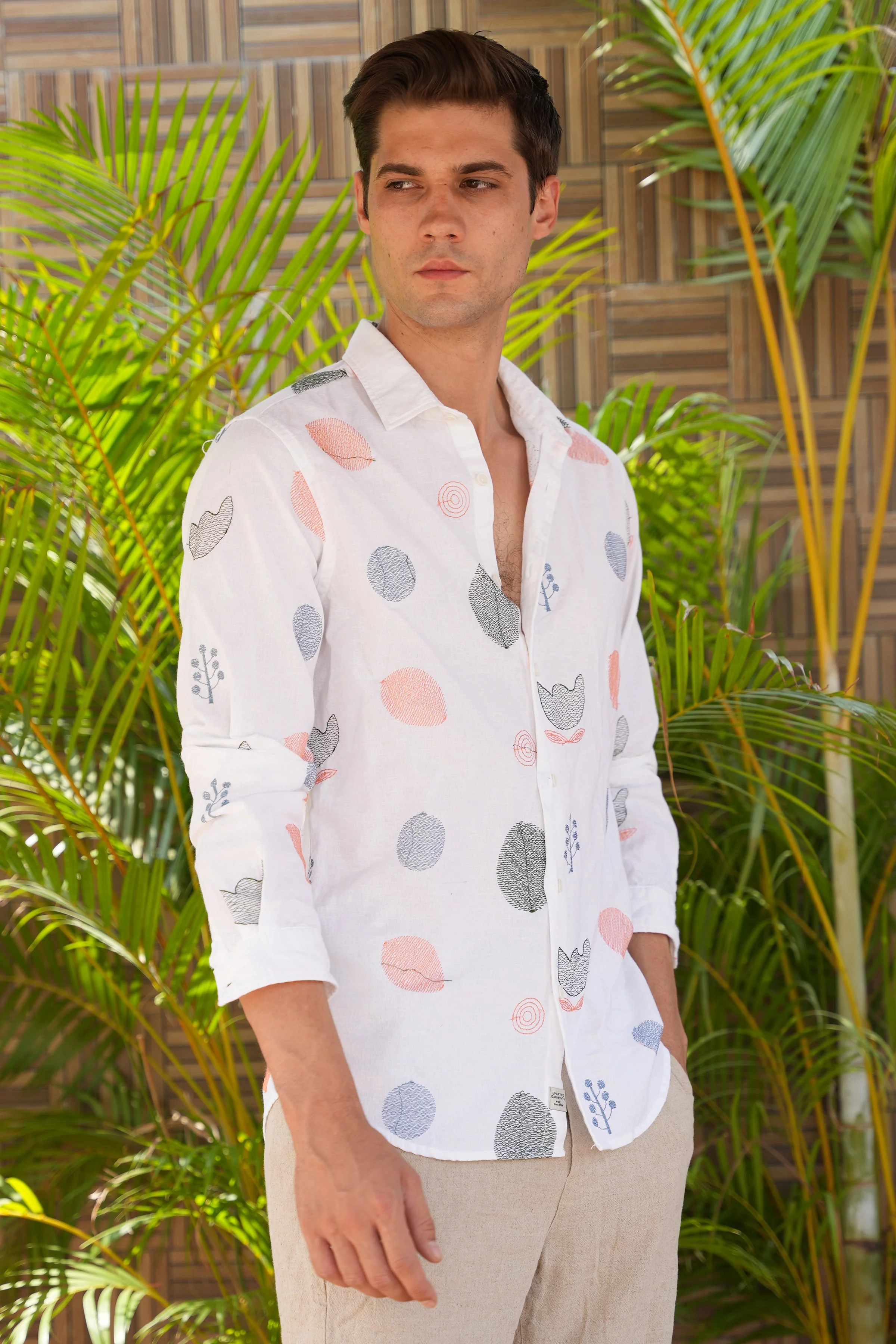 Men Amara Linen Embroidered Shirt White - Image 3