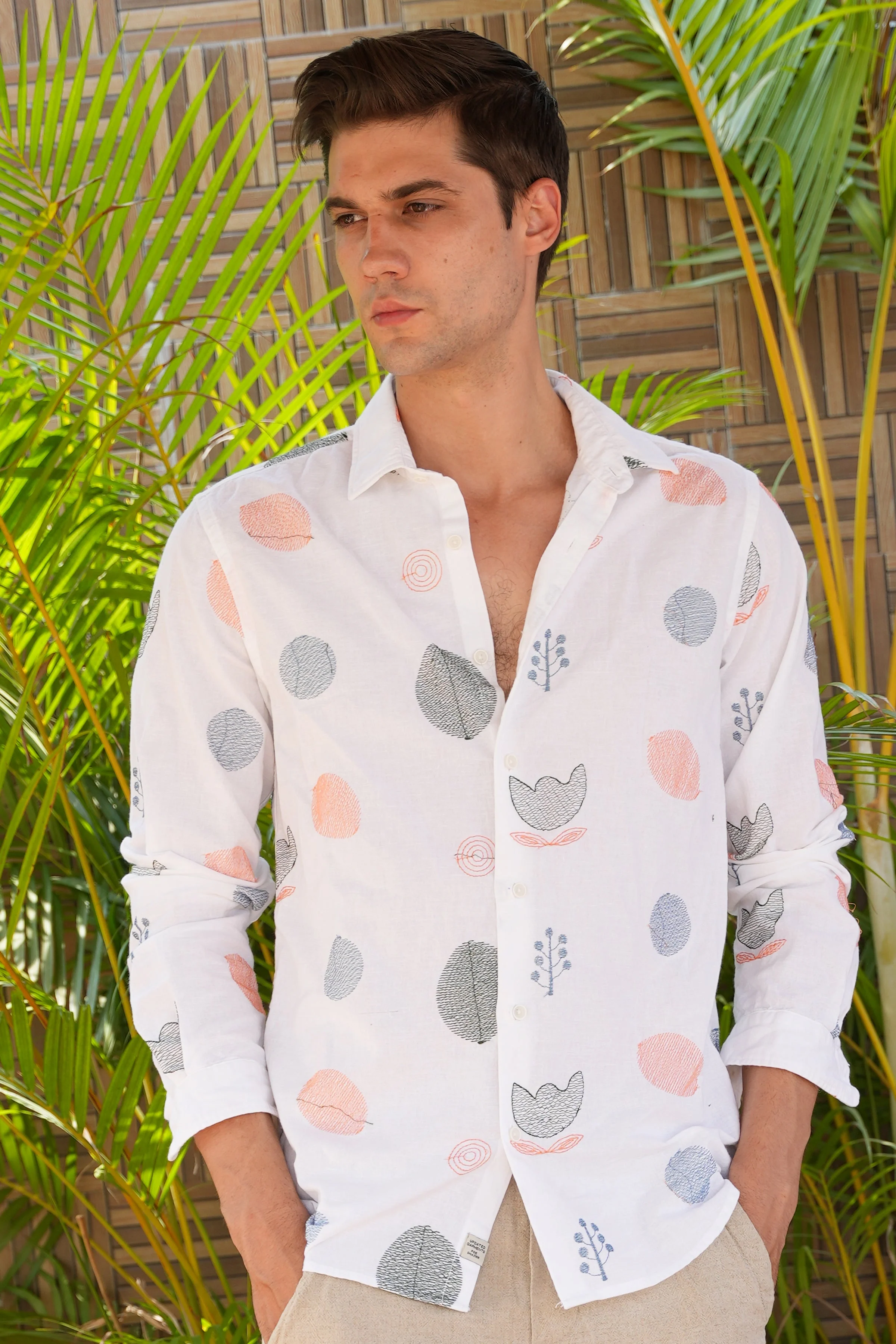 Men Amara Linen Embroidered Shirt White - Image 4