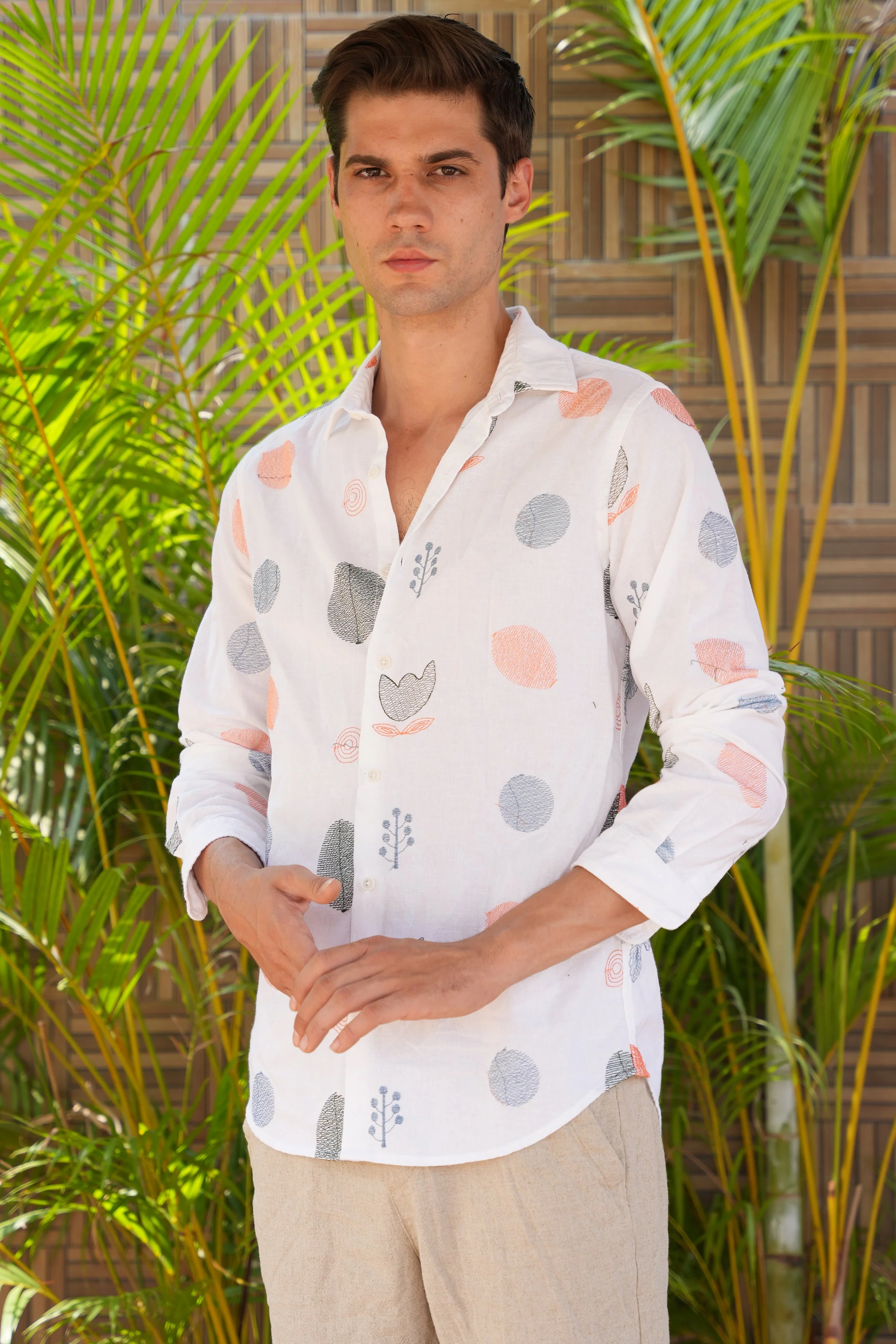 Men Amara Linen Embroidered Shirt White - Image 5