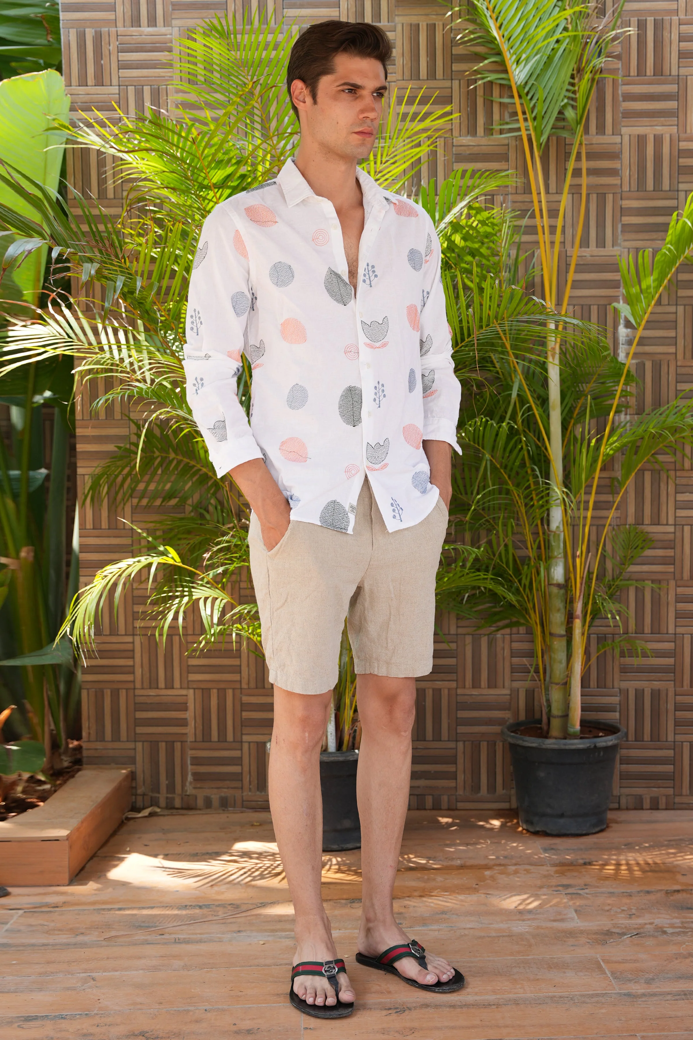 Men Amara Linen Embroidered Shirt White - Image 6