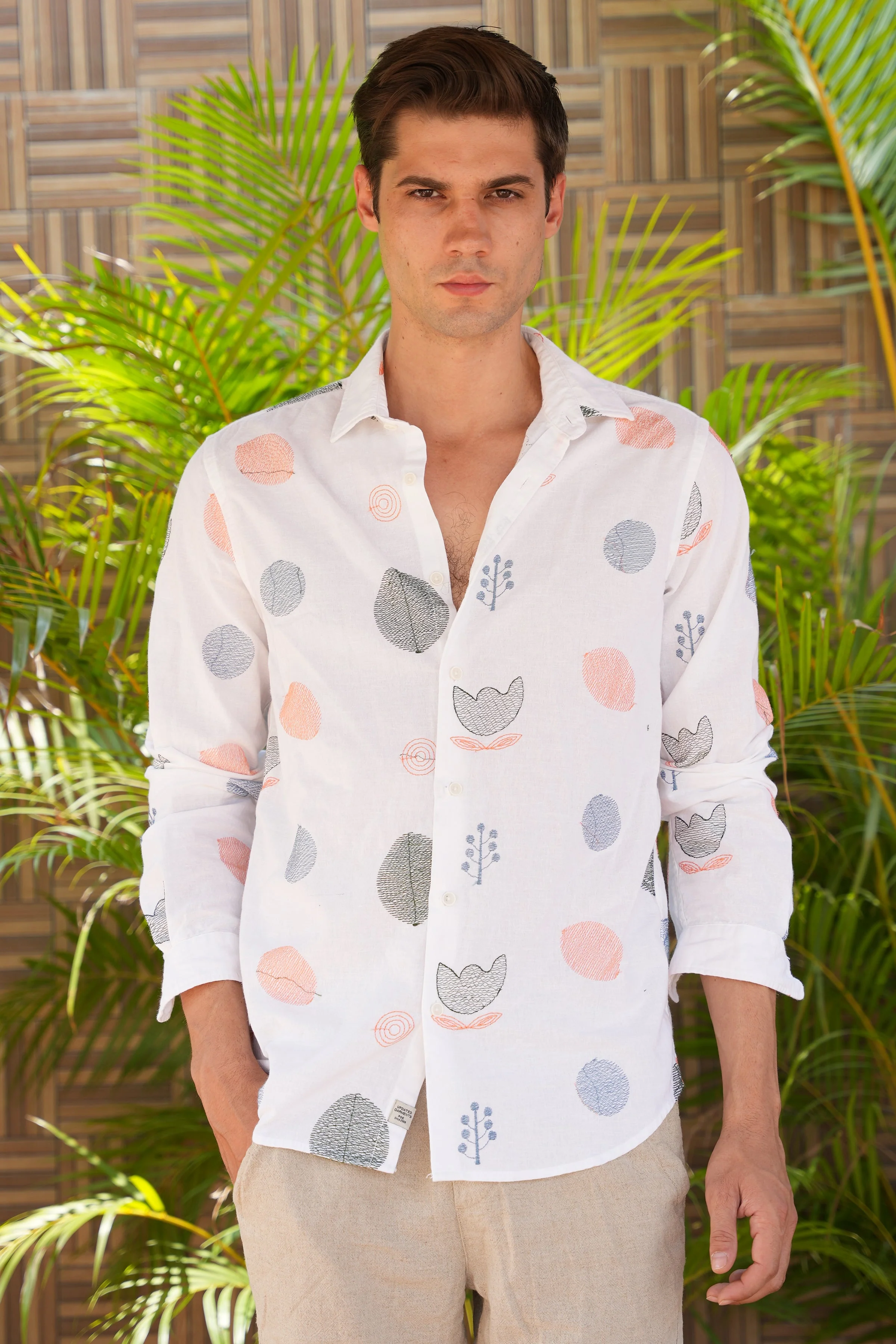Men Amara Linen Embroidered Shirt White - Image 7