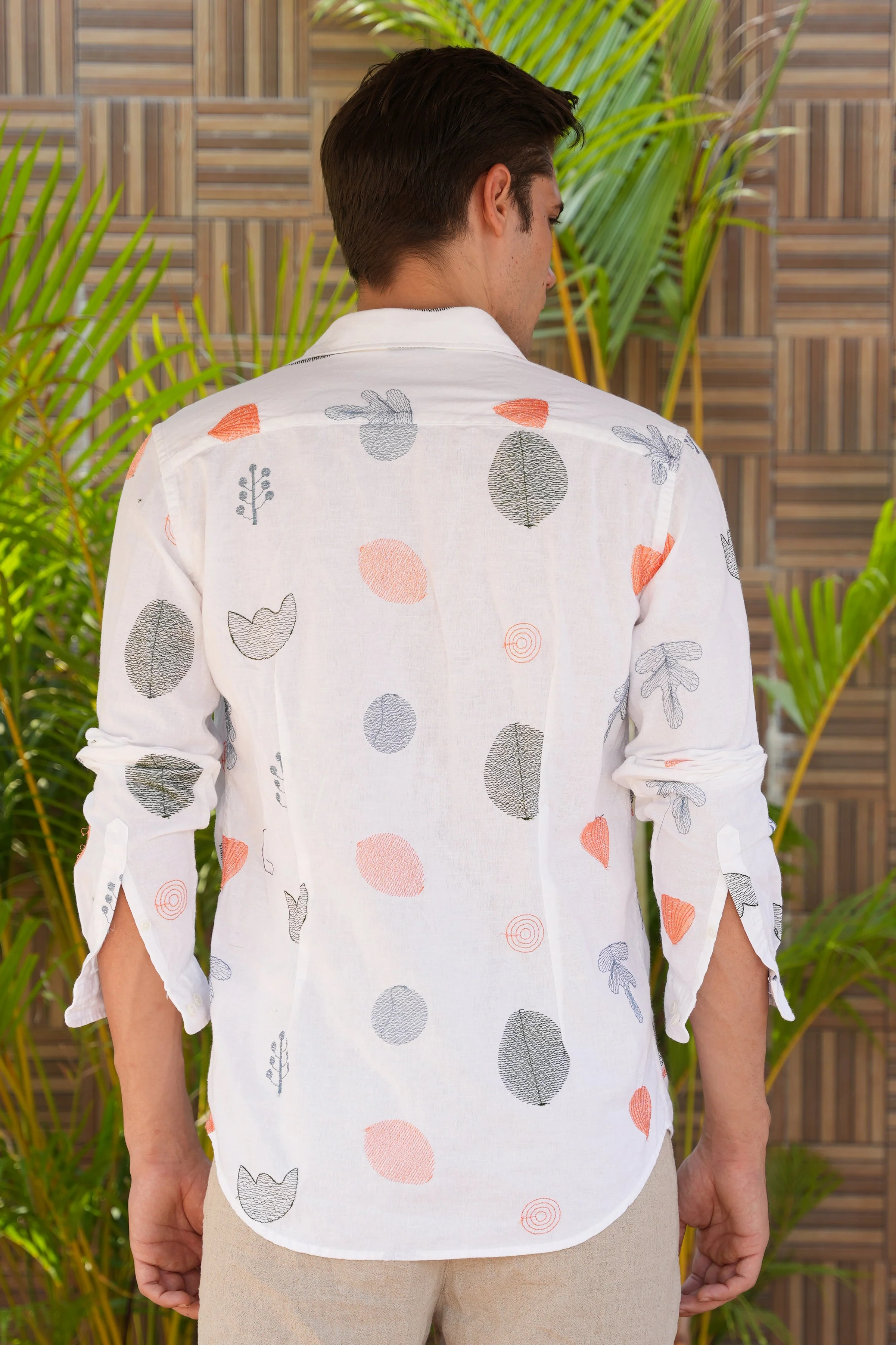 Men Amara Linen Embroidered Shirt White - Image 8