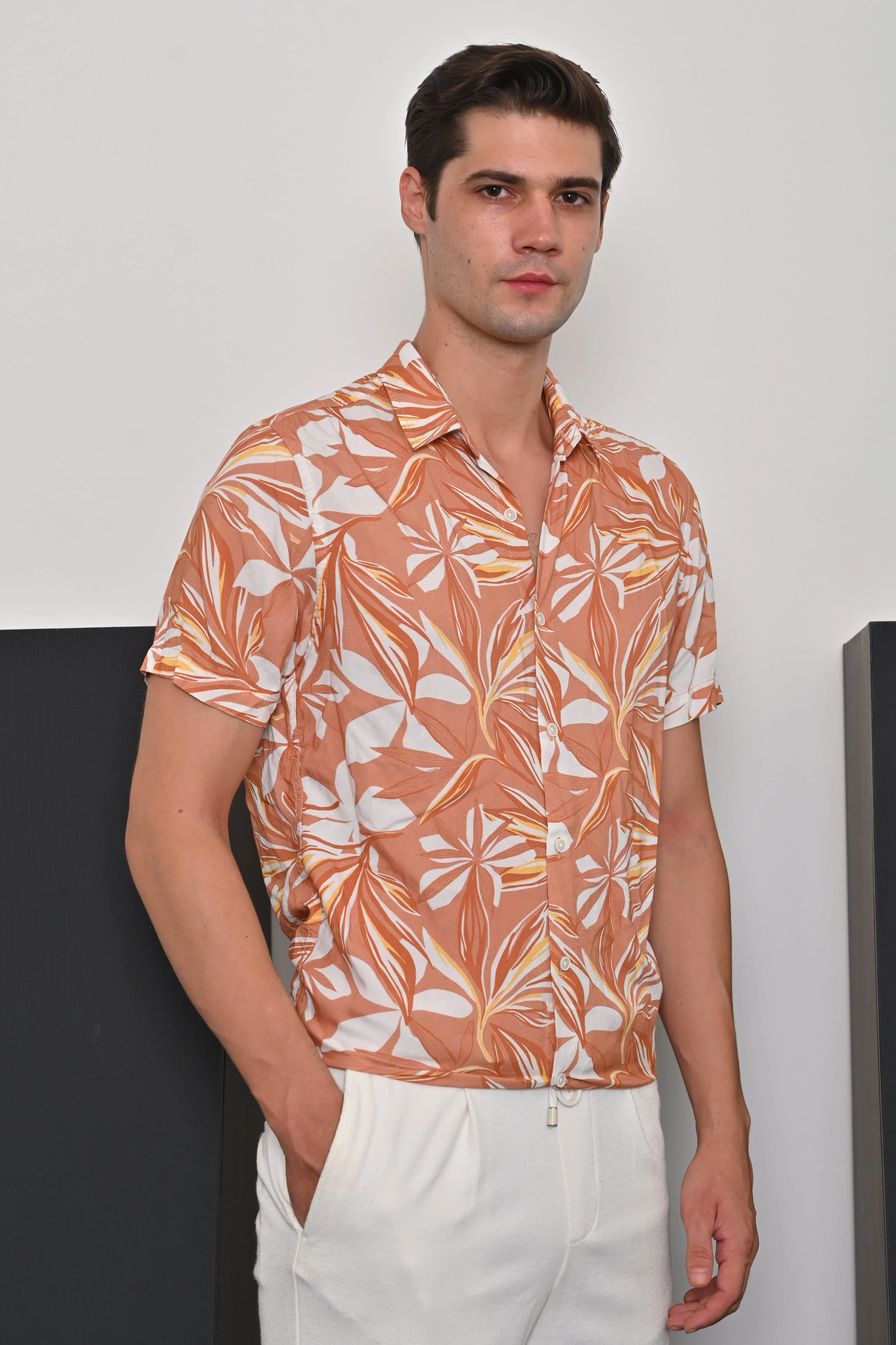 Men Anah Viscose Printed Shirt Orange - Image 3