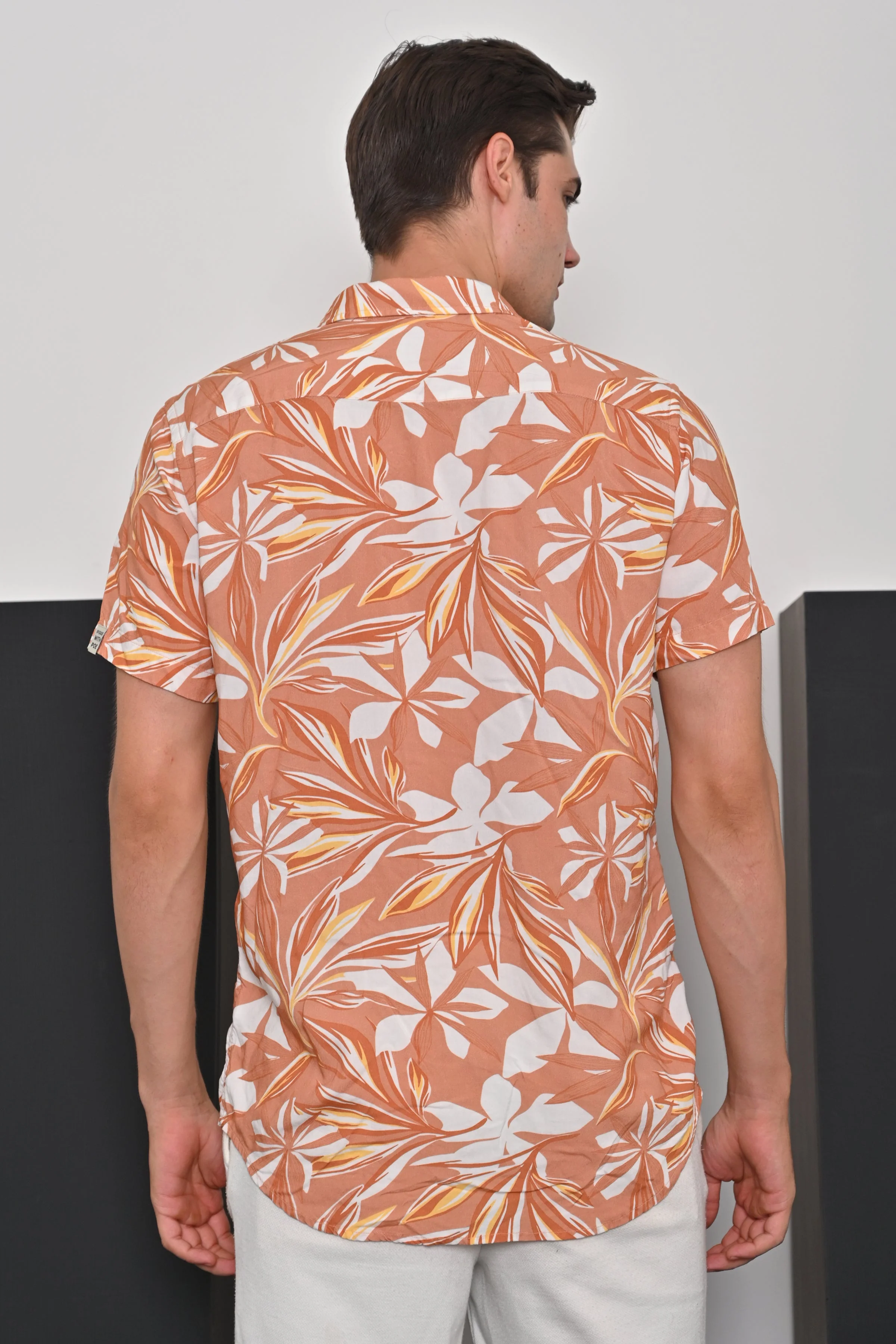 Men Anah Viscose Printed Shirt Orange - Image 4