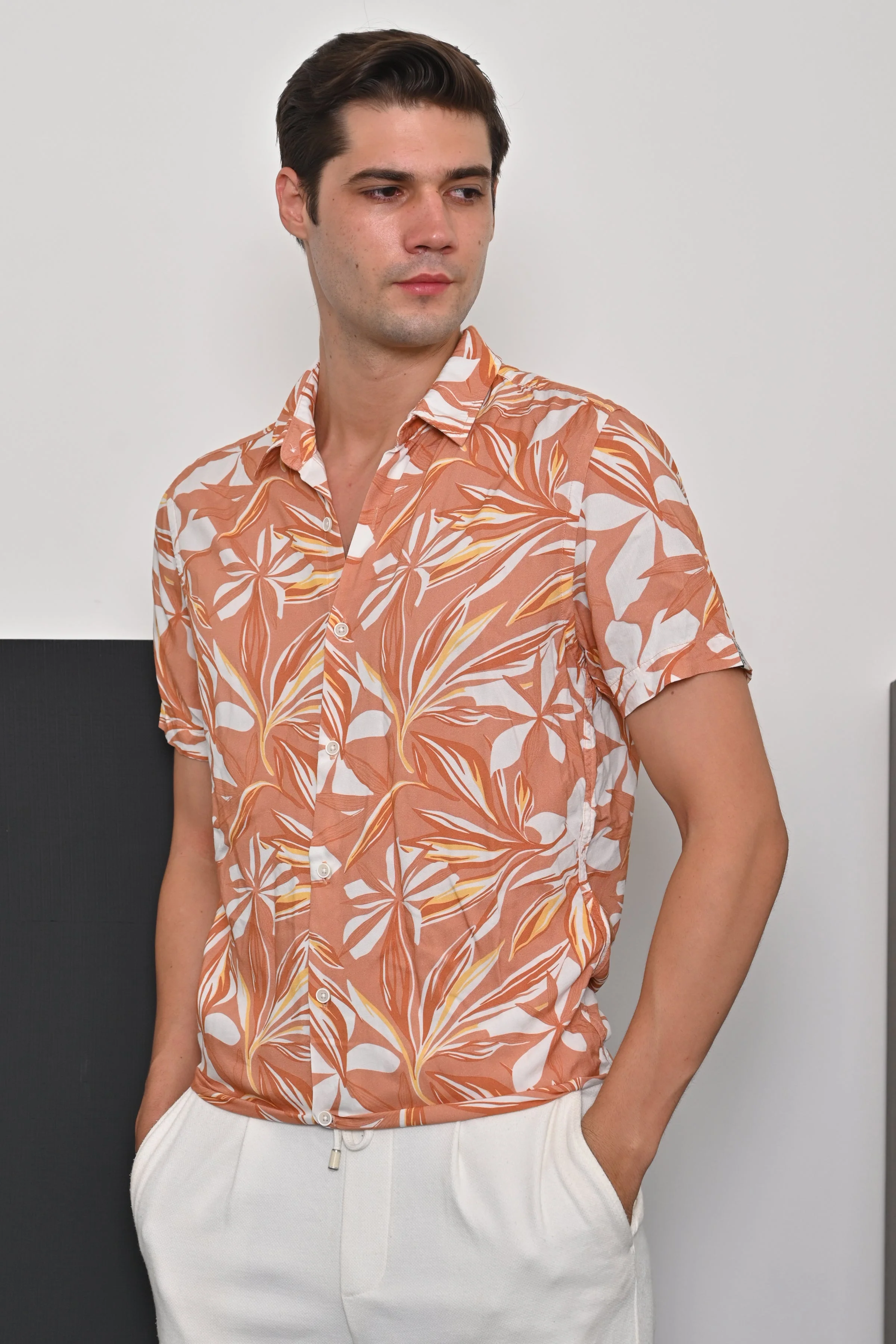 Men Anah Viscose Printed Shirt Orange - Image 5