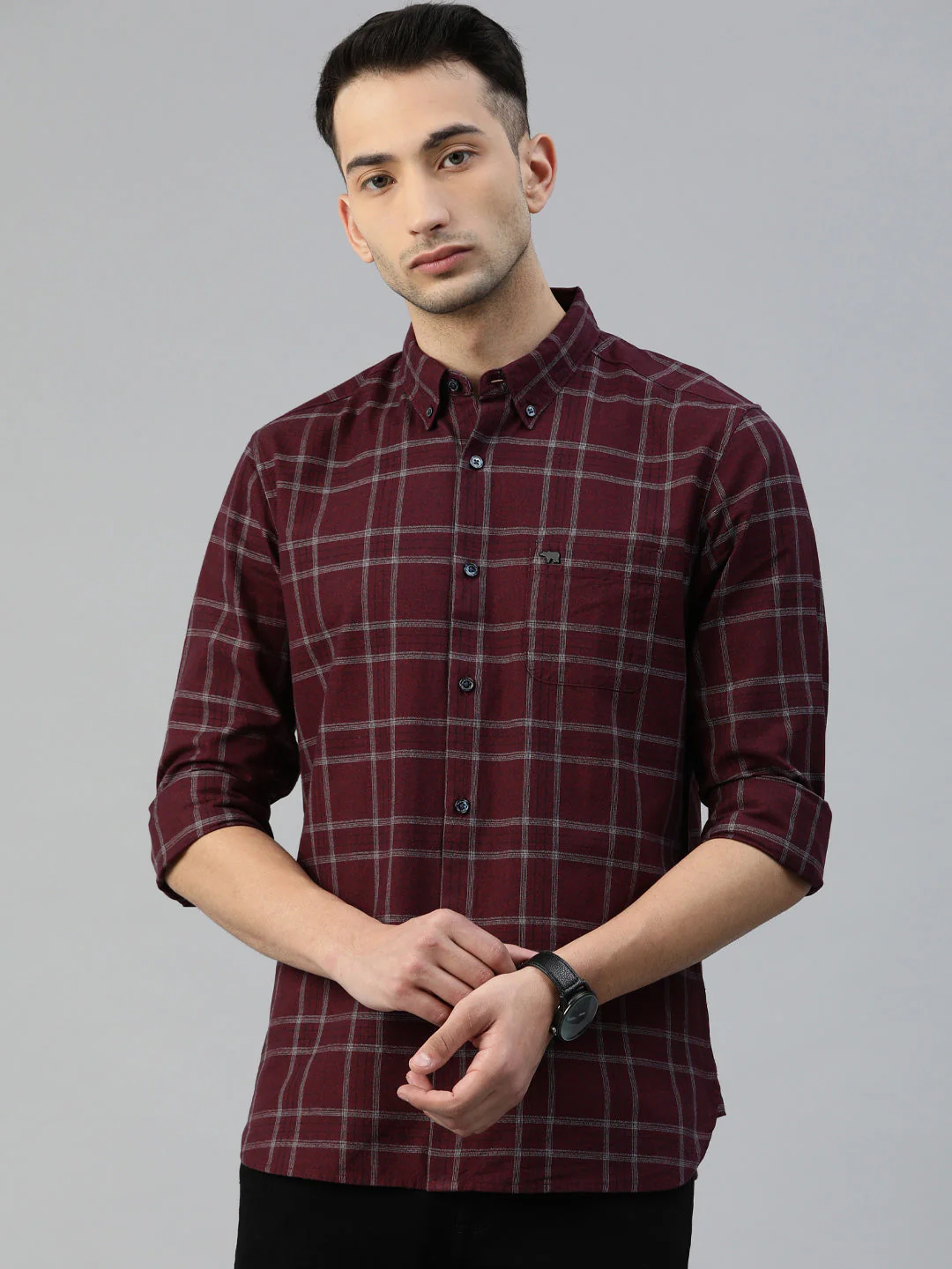 Men Andreas Slim Checks Button-Down Casual Shirt - Image 2