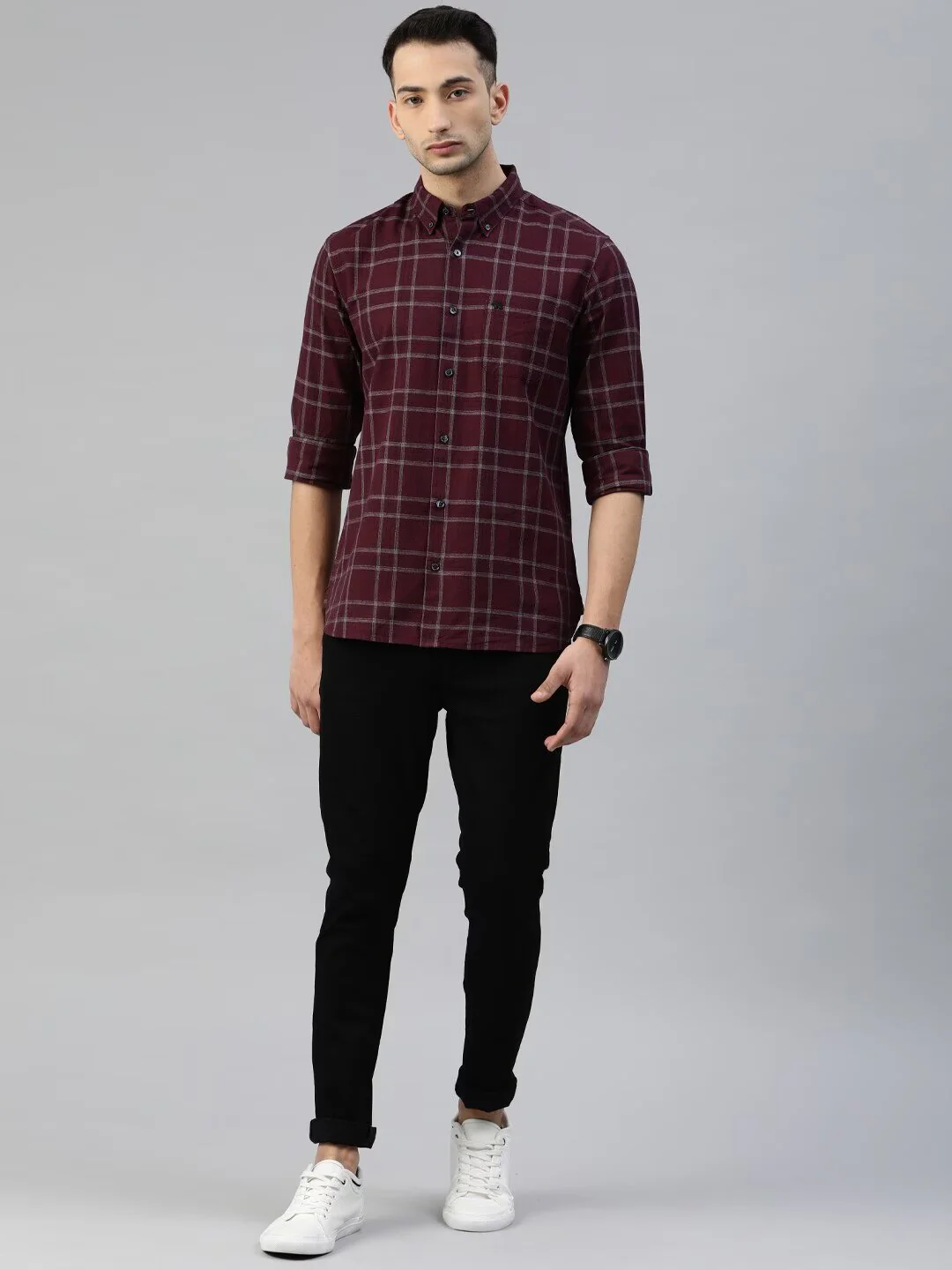 Men Andreas Slim Checks Button-Down Casual Shirt - Image 5