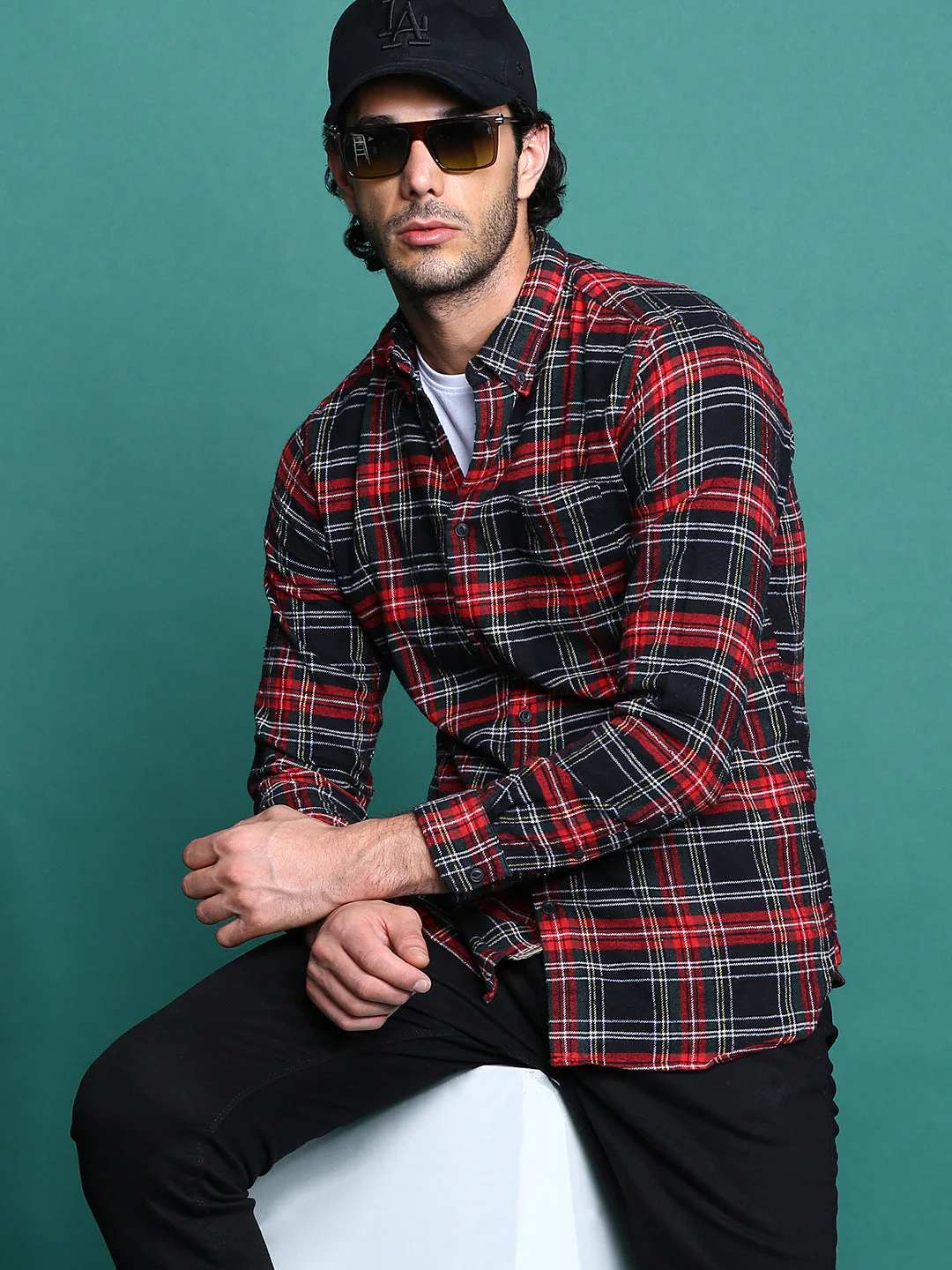 Men Anglo: 's Black & Red Checks Slim Fit Shirt | The Bear House - Image 3