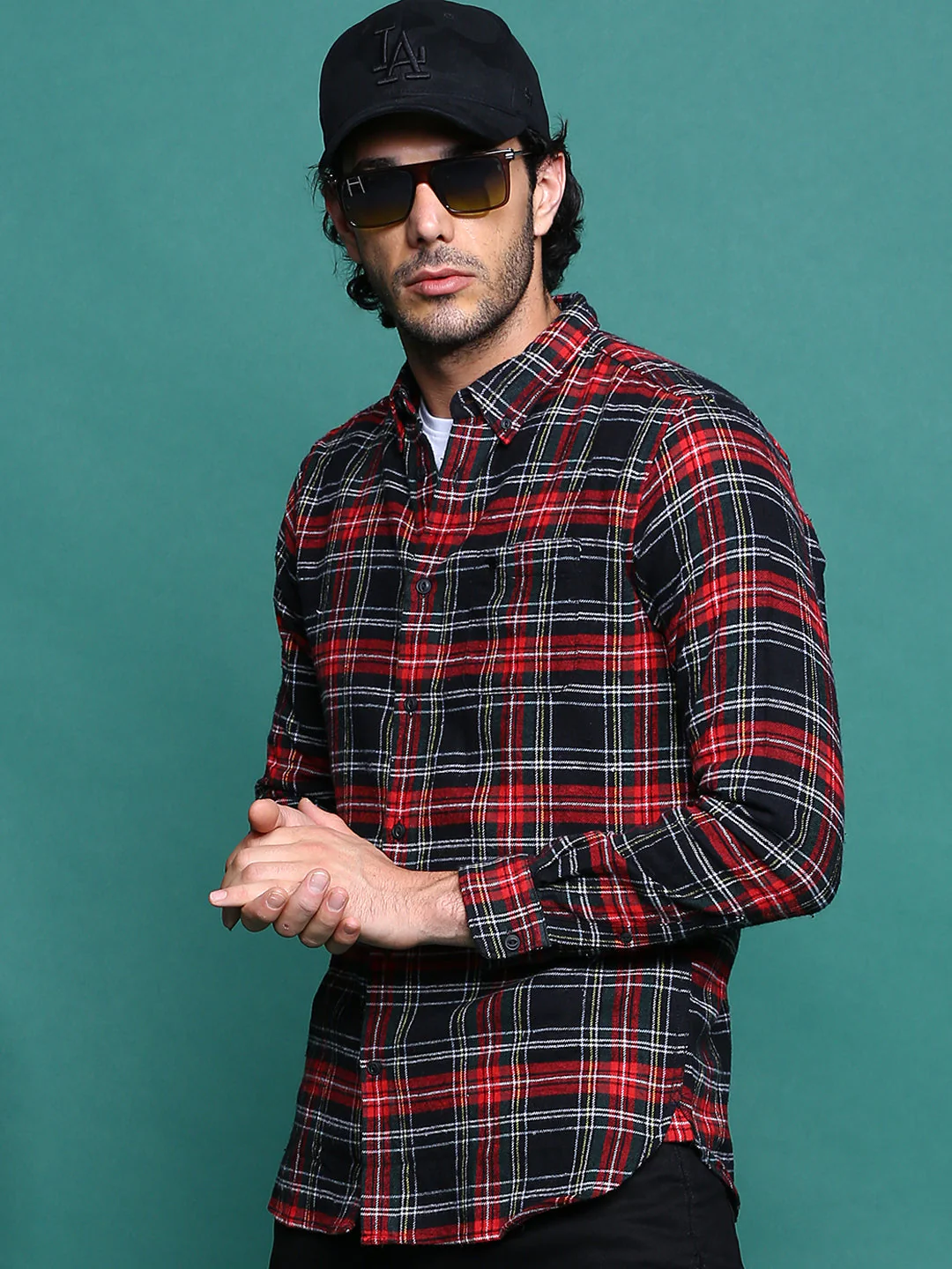 Men Anglo: 's Black & Red Checks Slim Fit Shirt | The Bear House - Image 4