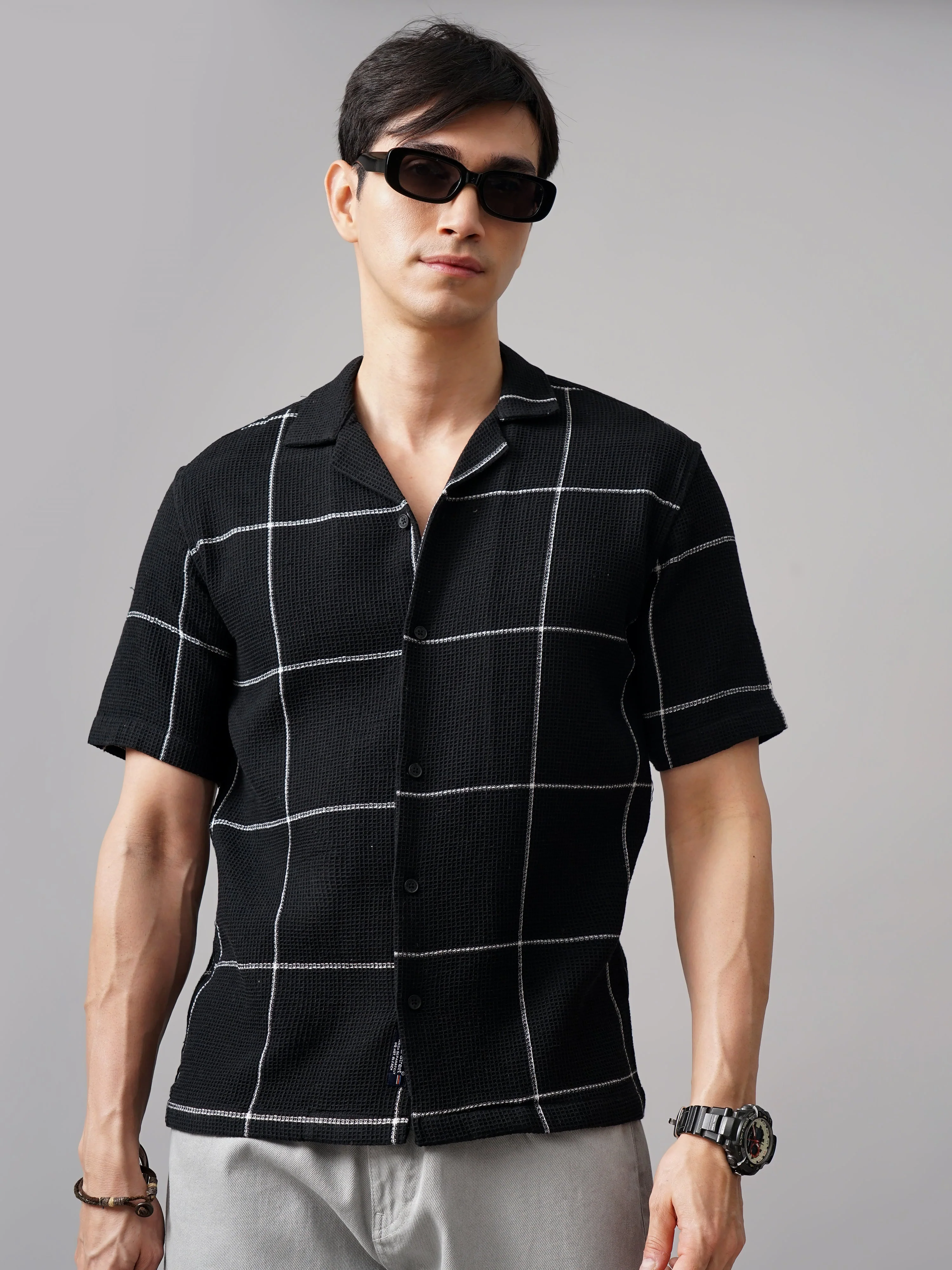 Men Apex Checks Black Shirt - Image 3
