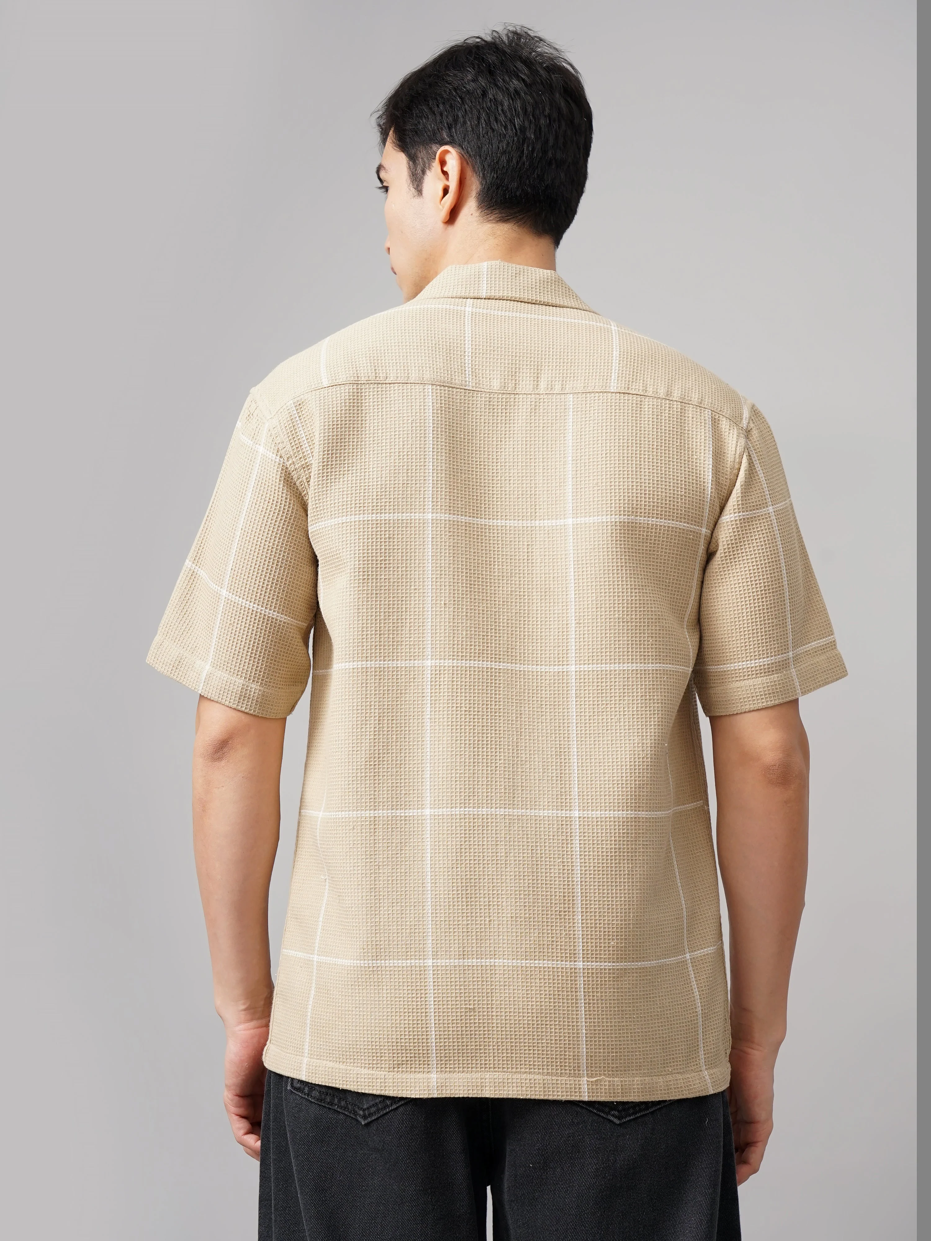 Men Apex Checks Cream Shirt - Image 2