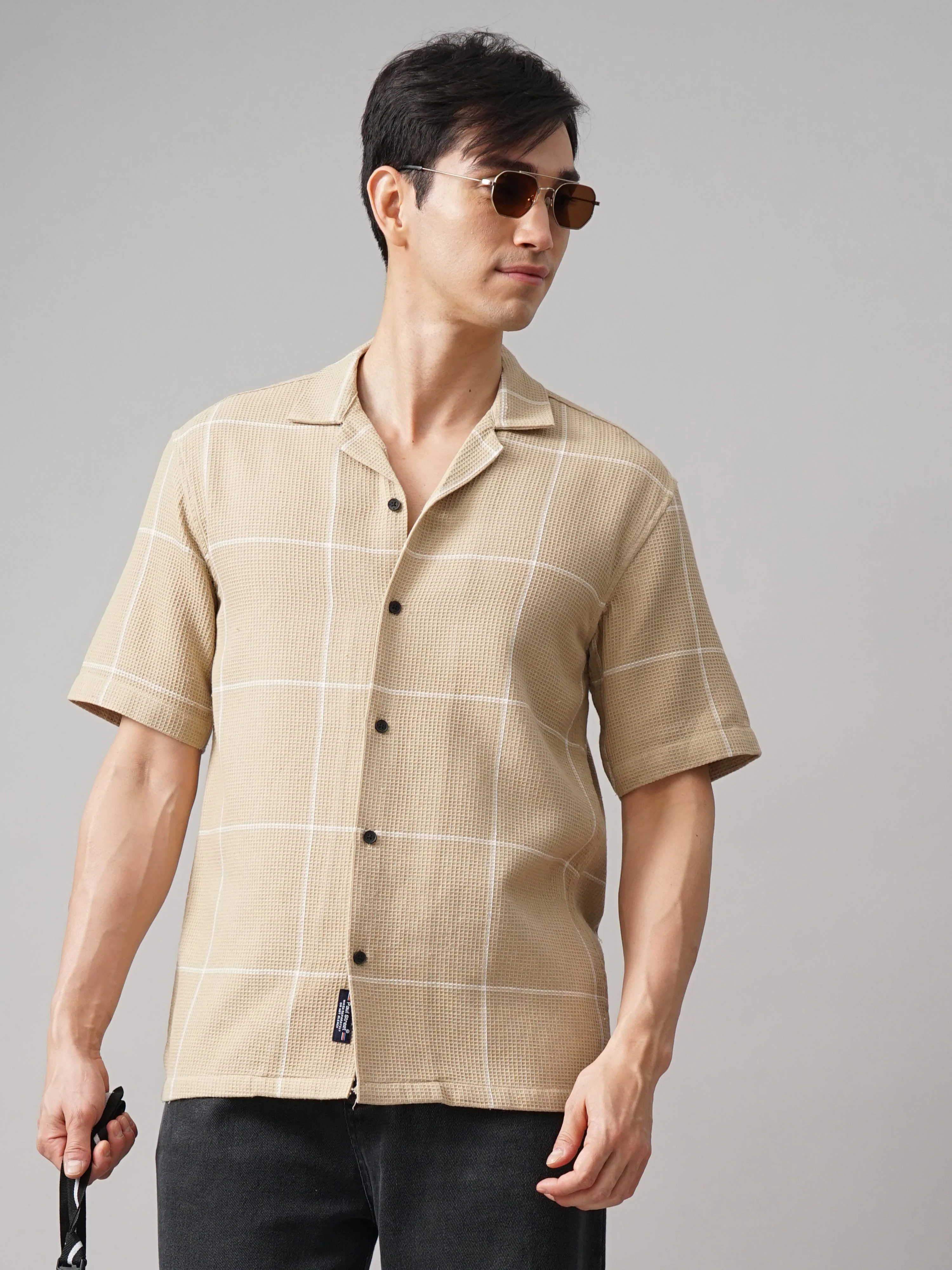 Men Apex Checks Cream Shirt - Image 3