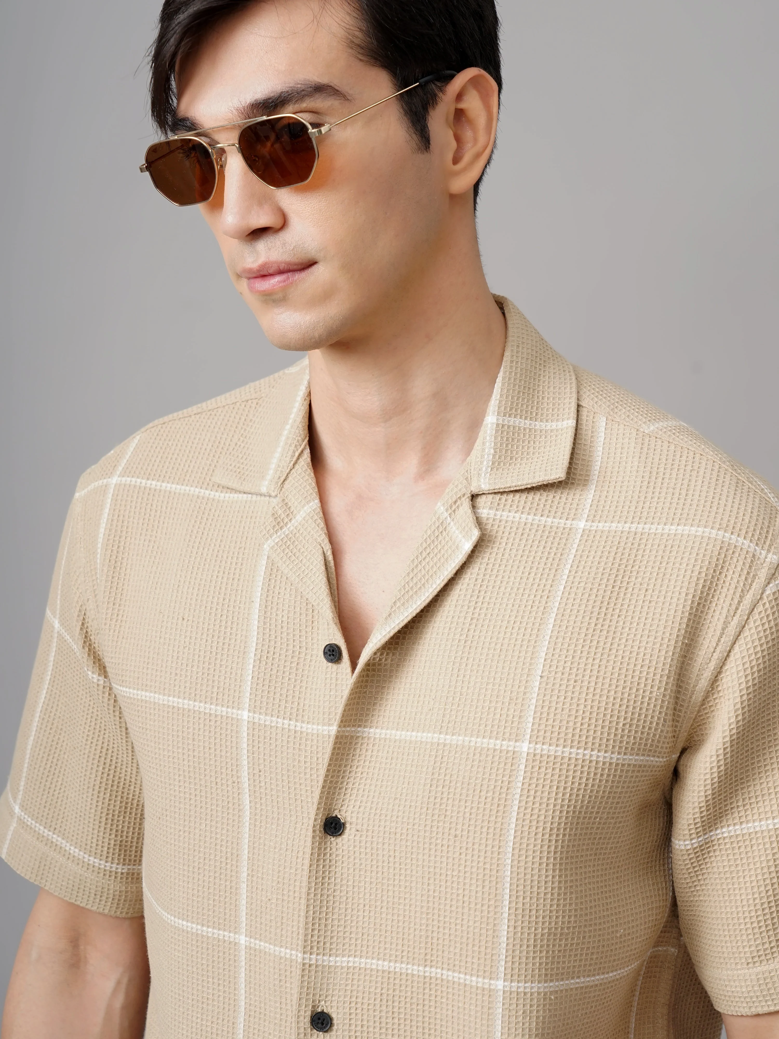 Men Apex Checks Cream Shirt - Image 4