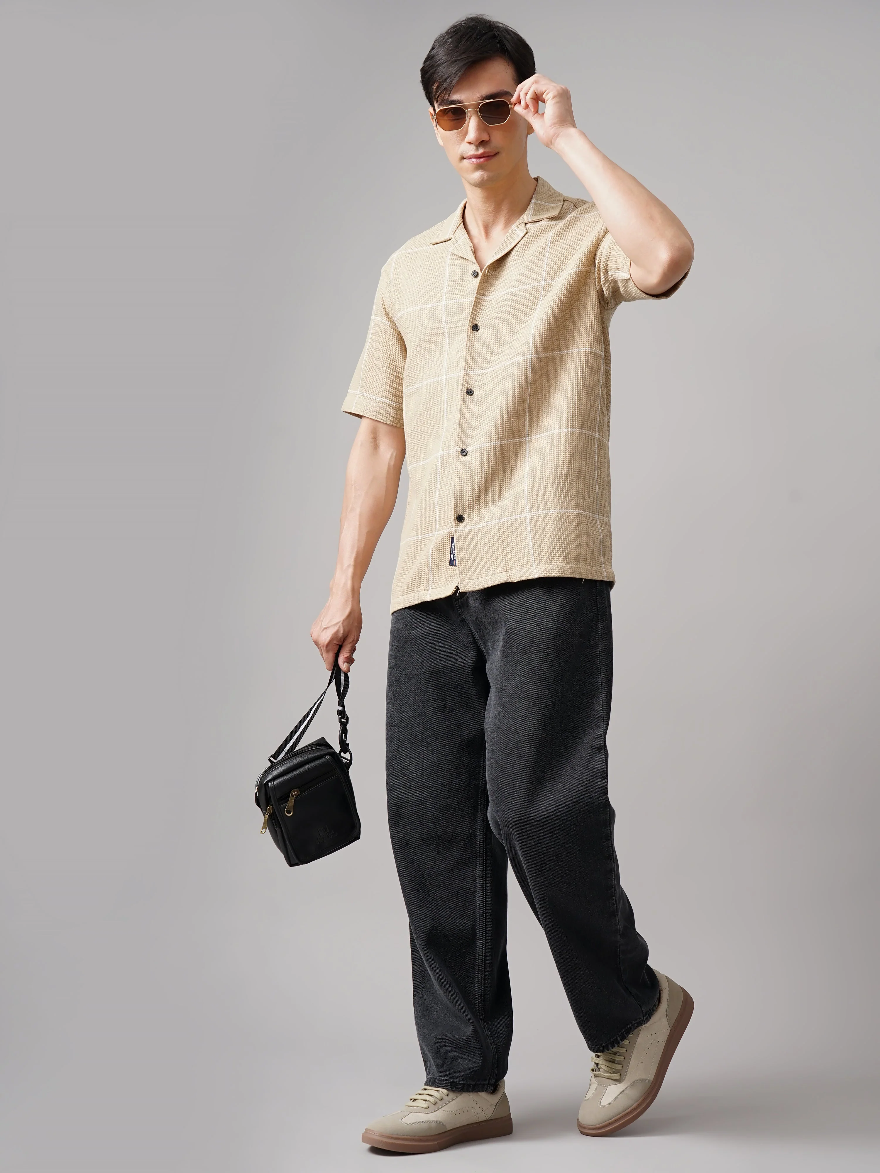Men Apex Checks Cream Shirt - Image 5
